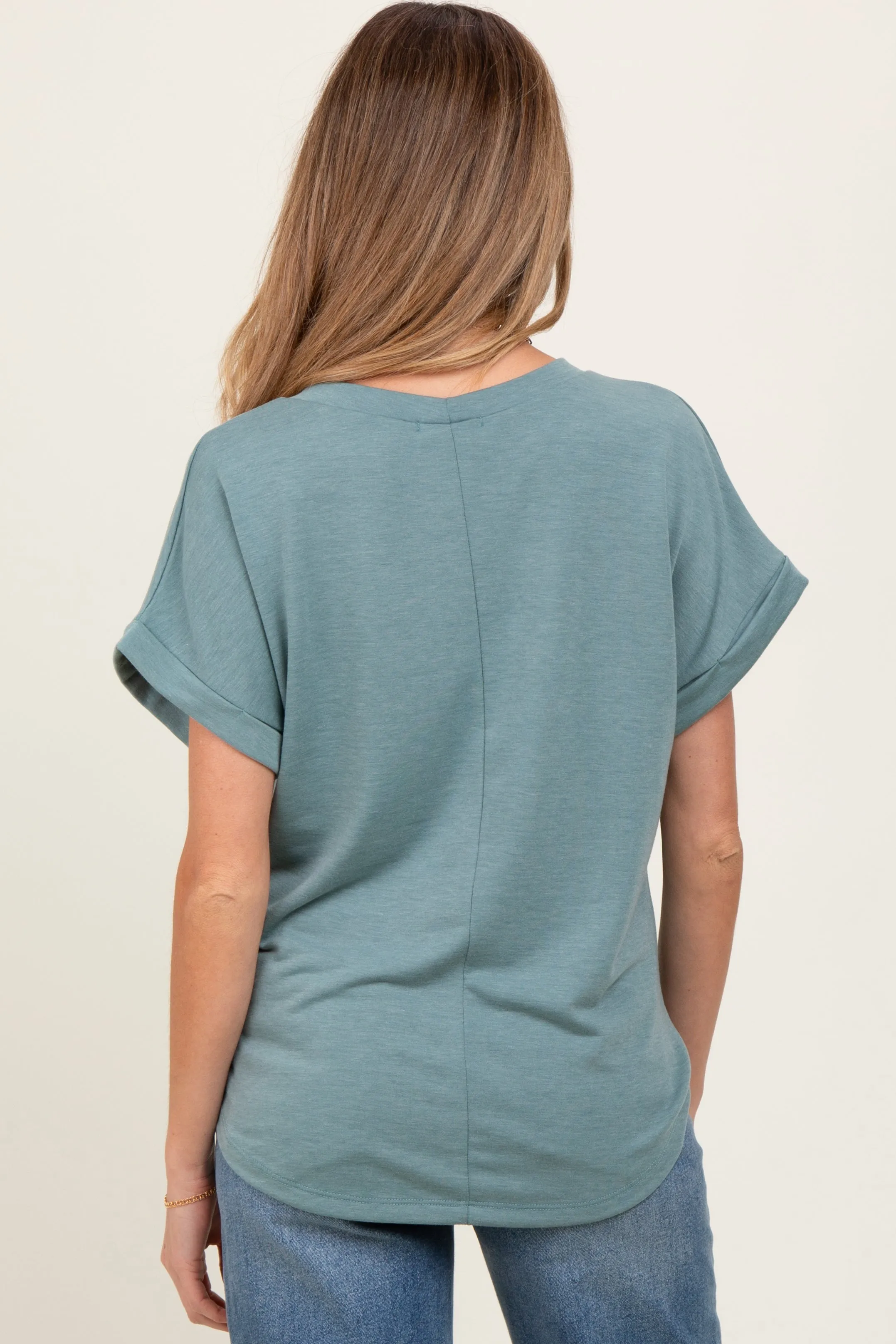 Light Olive Rolled Cuff Short Sleeve Maternity Top sold by Pinkblush product image thumbnail 4