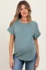 Light Olive Rolled Cuff Short Sleeve Maternity Top sold by Pinkblush