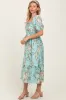 Mint Floral Pleated Bust Puff Sleeve Midi Dress sold by Pinkblush