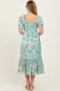 Mint Floral Pleated Bust Puff Sleeve Midi Dress sold by Pinkblush