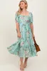Mint Floral Pleated Bust Puff Sleeve Midi Dress sold by Pinkblush