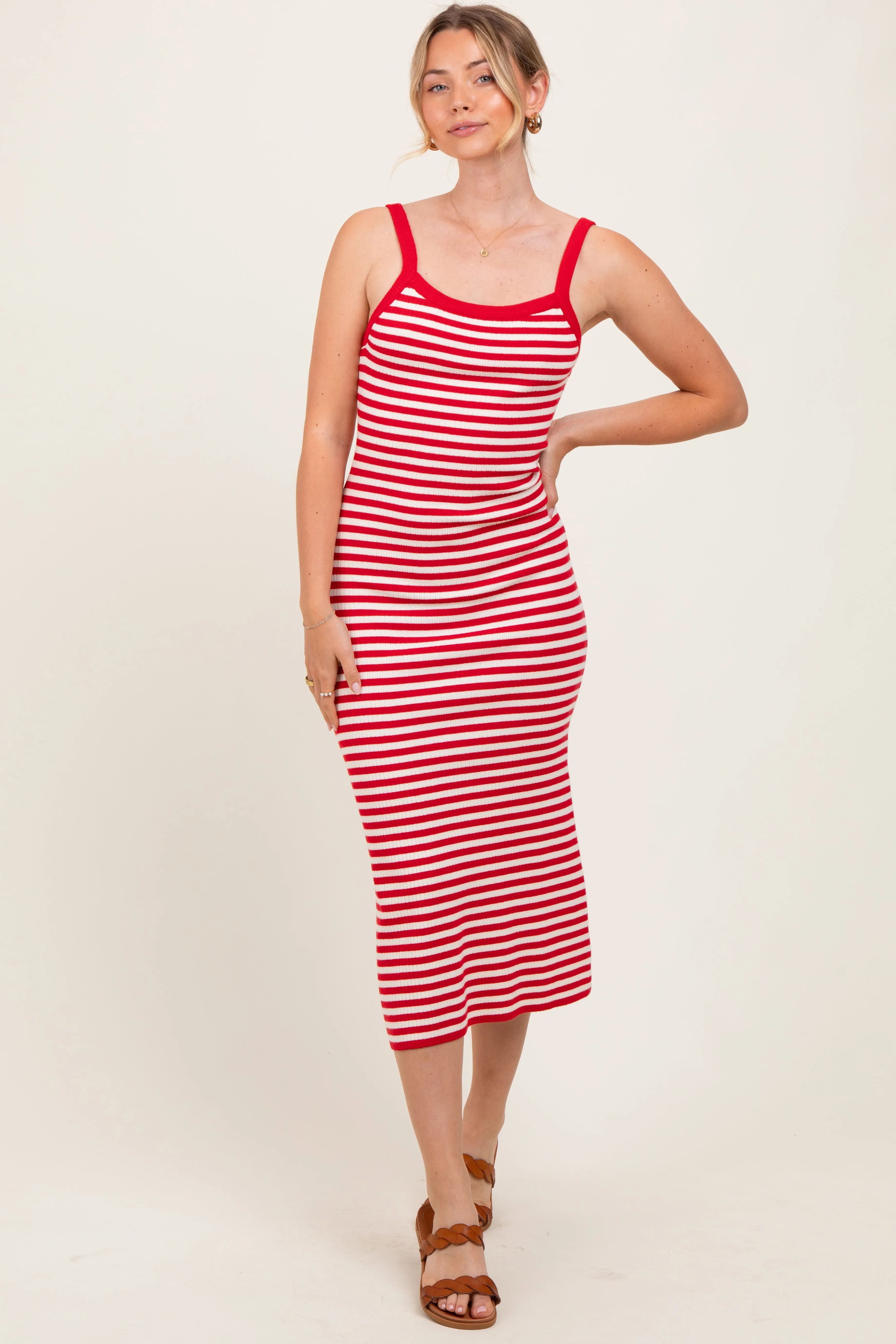Red Striped Knit Sleeveless Midi Dress sold by Pinkblush product image thumbnail 2