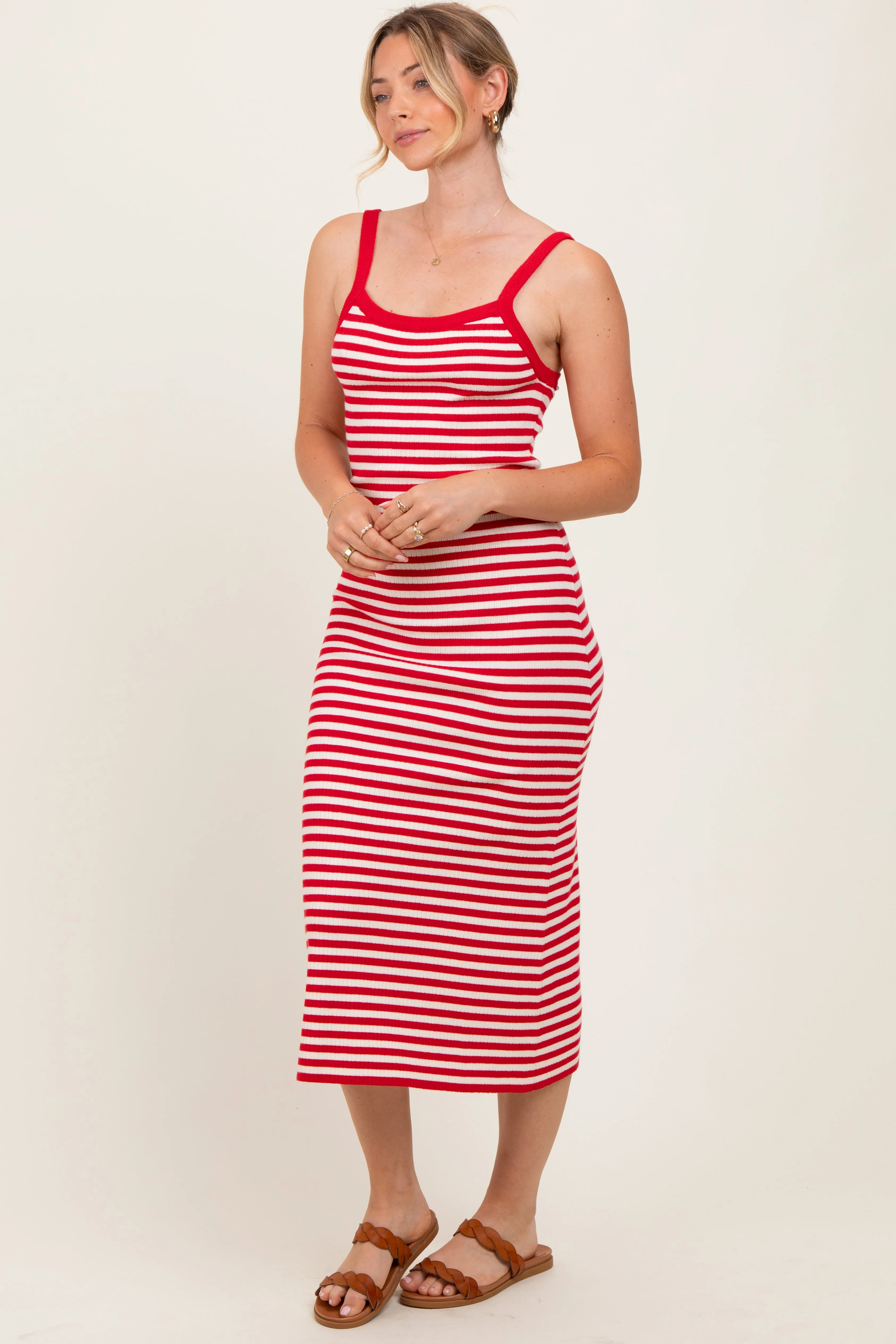 Red Striped Knit Sleeveless Midi Dress sold by Pinkblush product image thumbnail 3