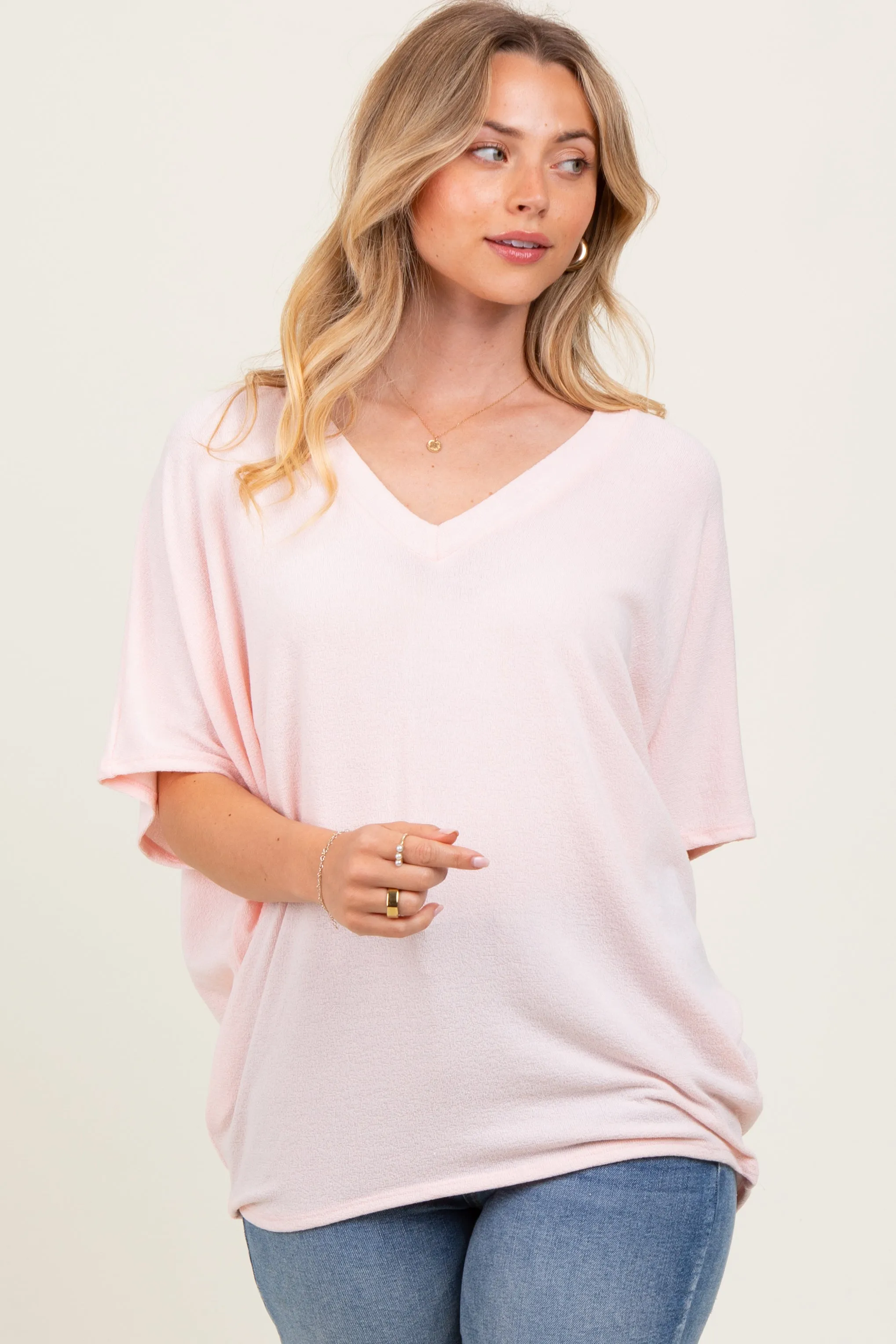 Light Pink V-Neck Crepe Knit Top sold by Pinkblush product image thumbnail 2