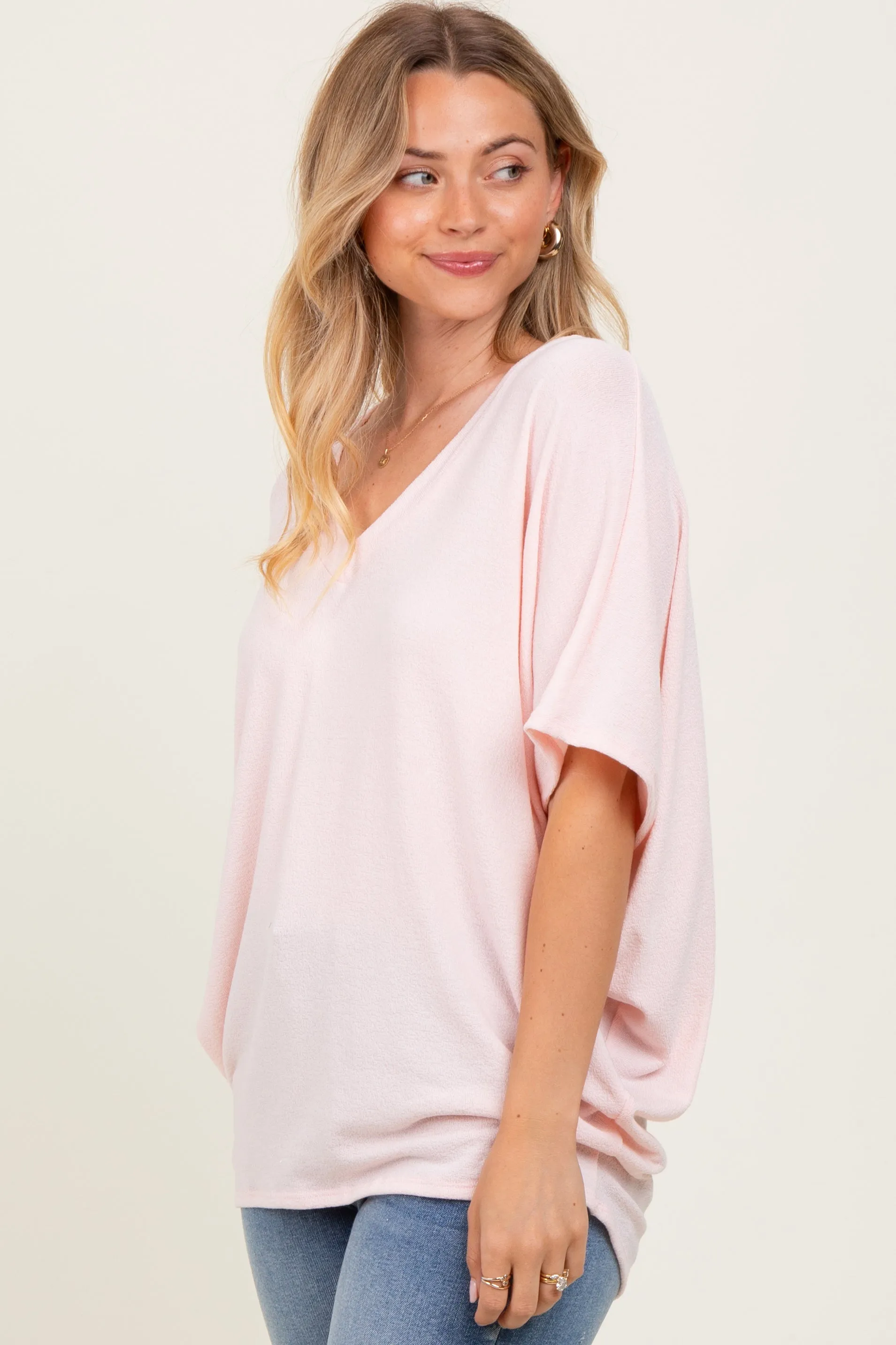 Light Pink V-Neck Crepe Knit Top sold by Pinkblush product image thumbnail 3