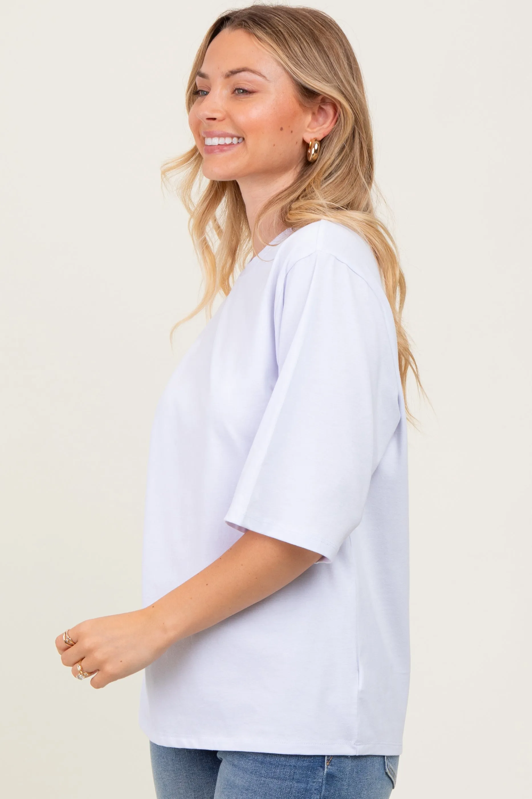 White Crew Neck Oversized Tee sold by Pinkblush product image thumbnail 3