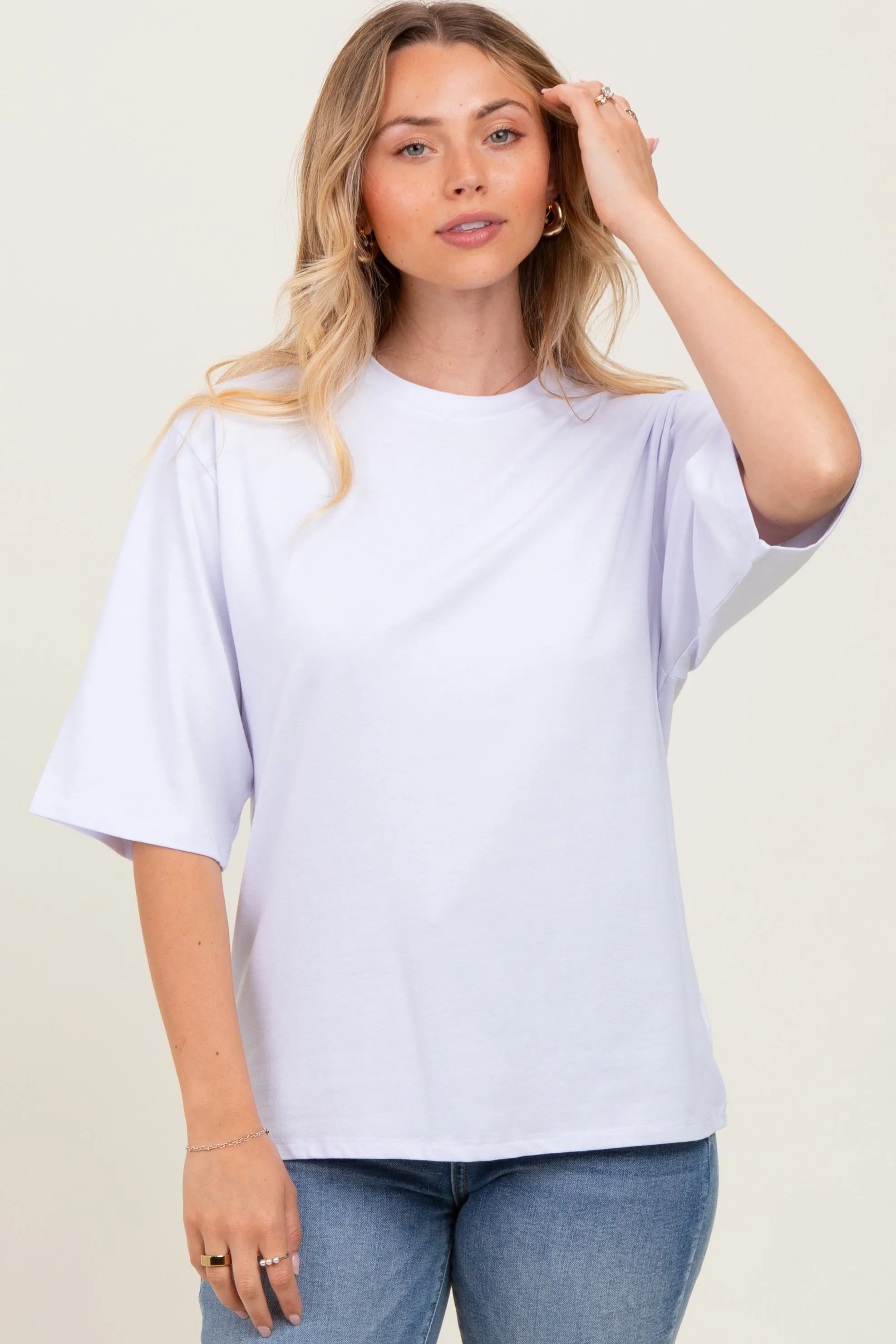 White Crew Neck Oversized Tee sold by Pinkblush product image thumbnail 2