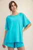 Turquoise Oversized Raw Hem Short Sleeve Maternity Tee sold by Pinkblush