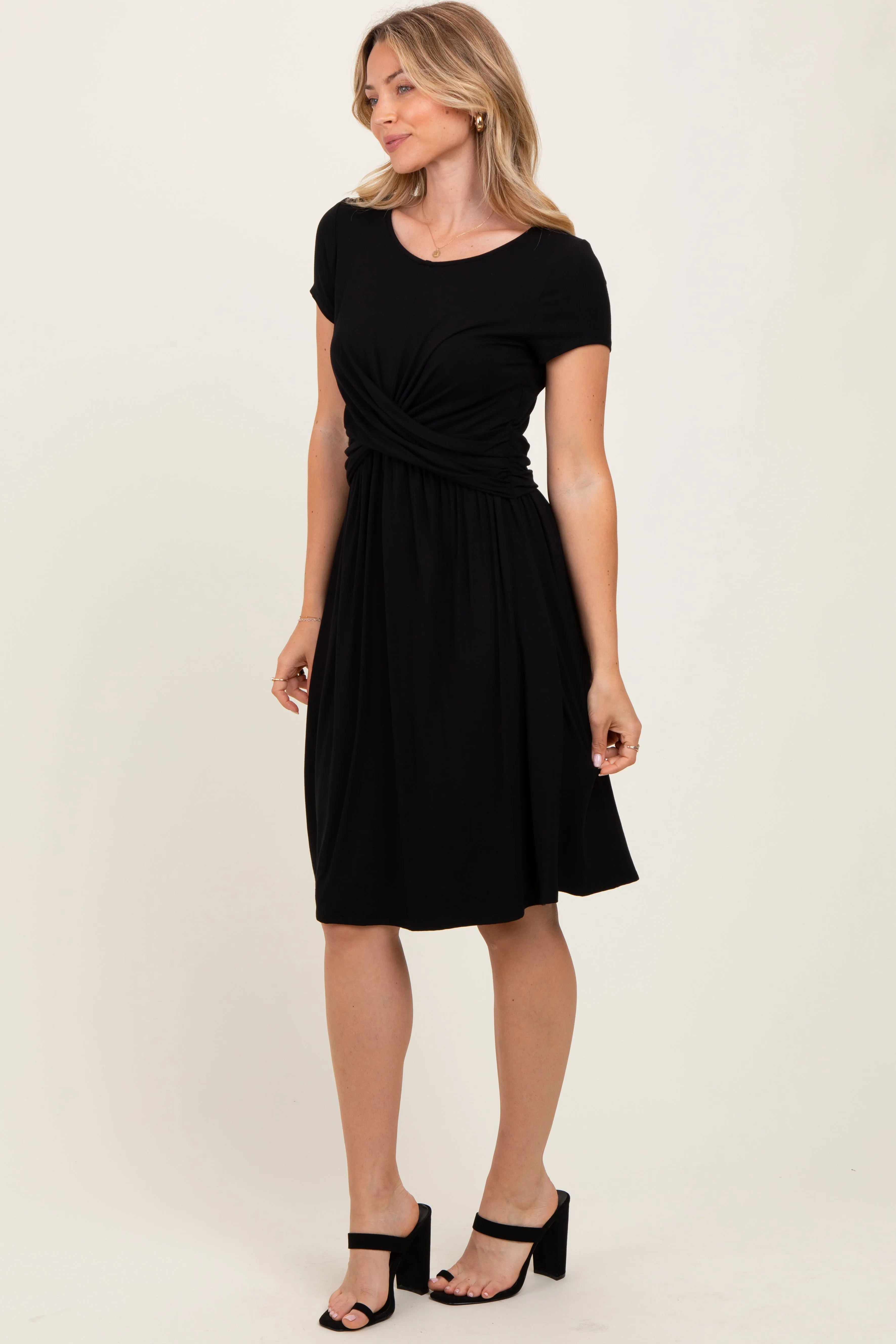 Black Twist Front Short Sleeve Dress sold by Pinkblush product image thumbnail 3