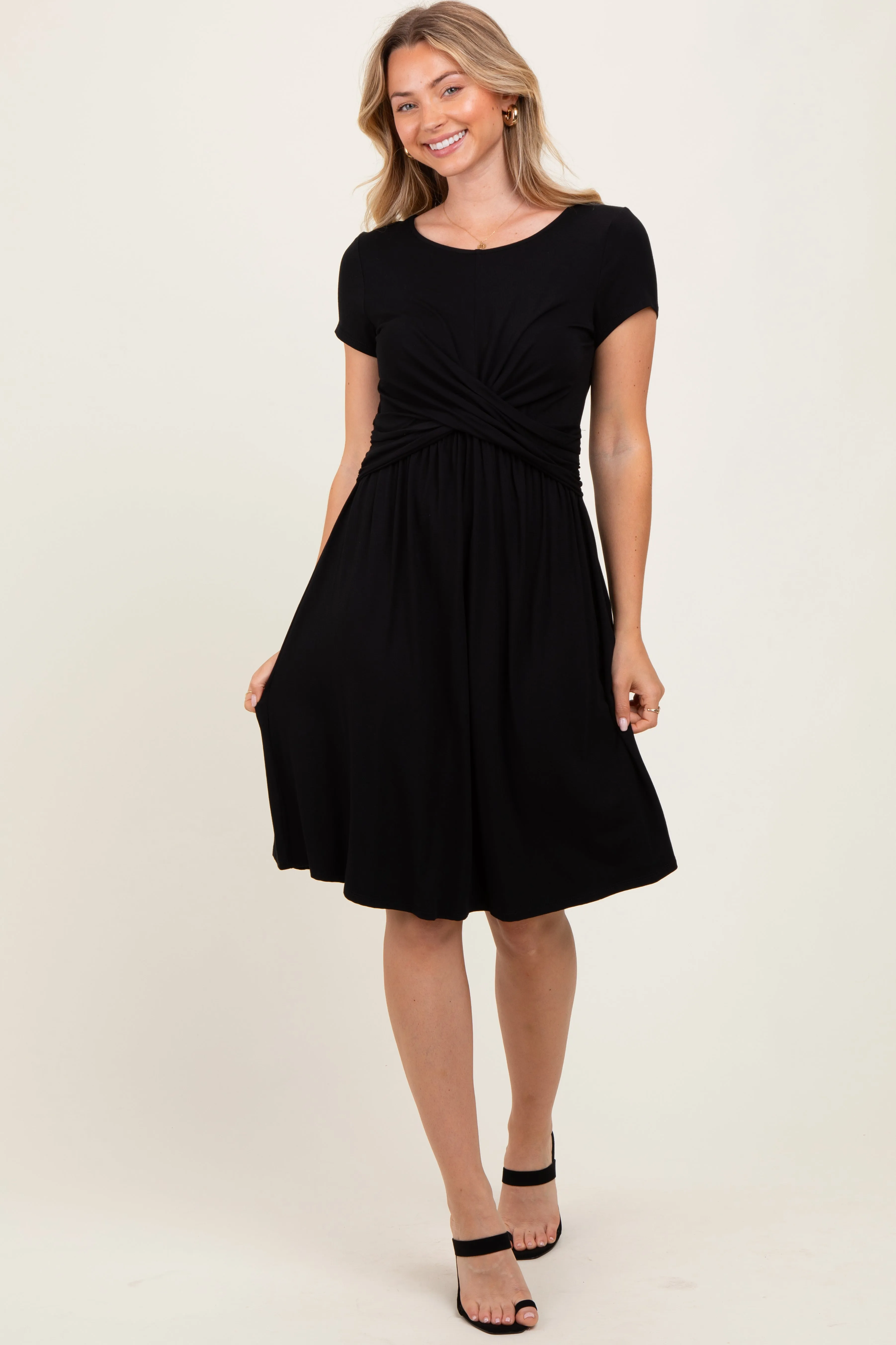 Black Twist Front Short Sleeve Dress sold by Pinkblush