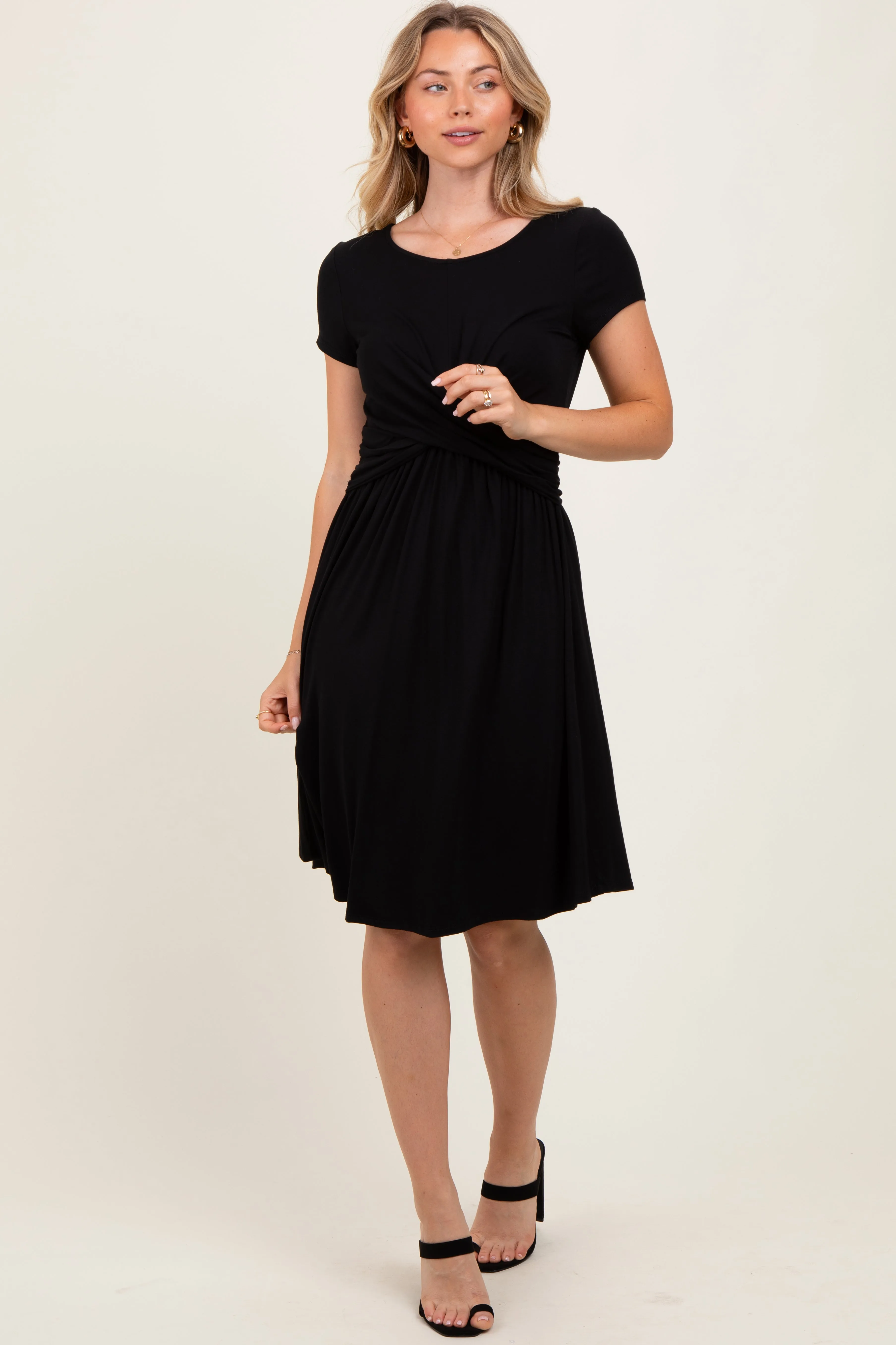 Black Twist Front Short Sleeve Dress sold by Pinkblush product image thumbnail 2