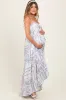 Light Blue Hi-Lo Spaghetti Strap Patchwork Ruffle Maternity Maxi Dress sold by Pinkblush