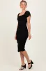 Black Mesh Ruched Off Shoulder Fitted Dress sold by Pinkblush