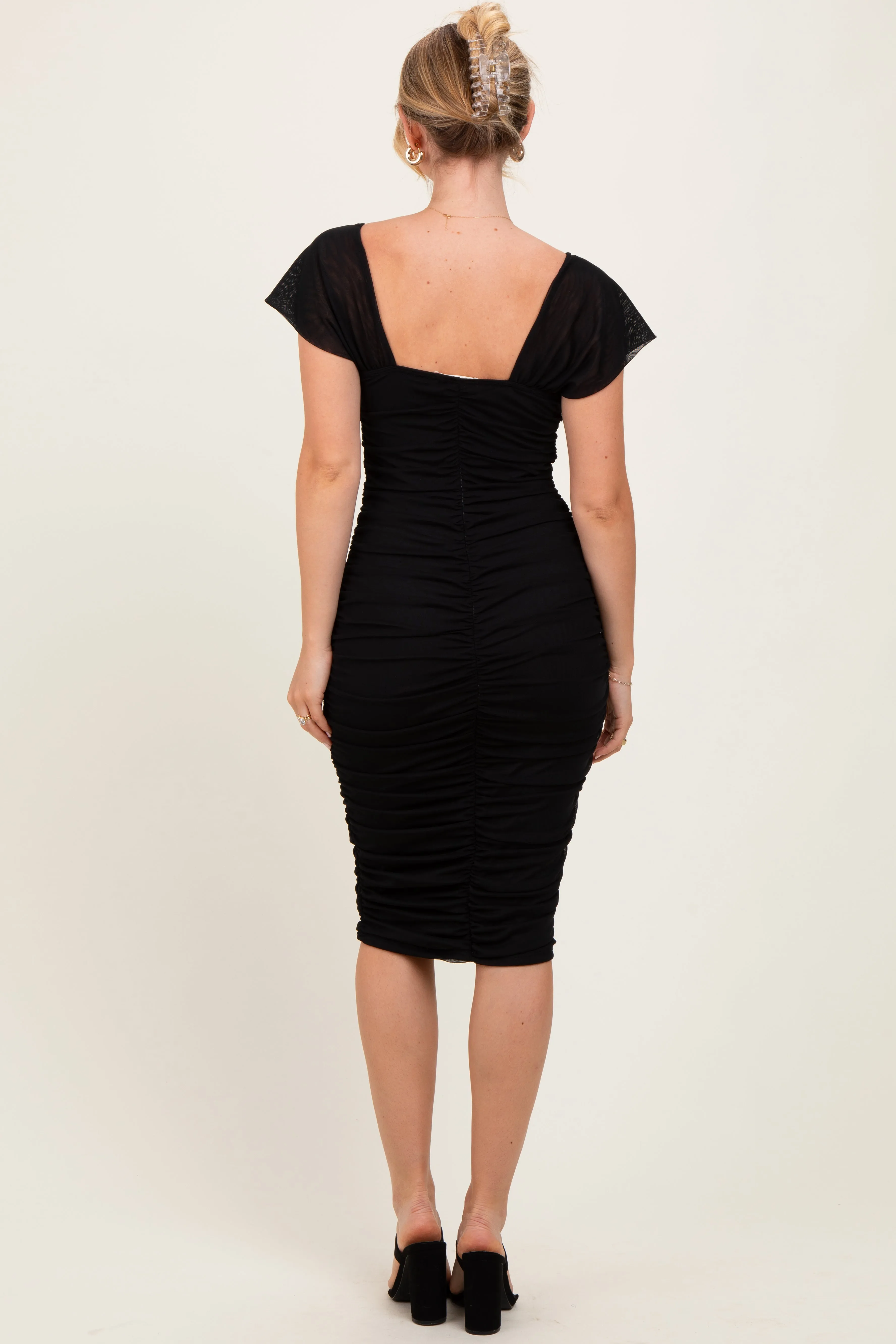 Black Mesh Ruched Off Shoulder Fitted Dress sold by Pinkblush product image thumbnail 4