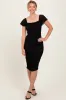 Black Mesh Ruched Off Shoulder Fitted Dress sold by Pinkblush