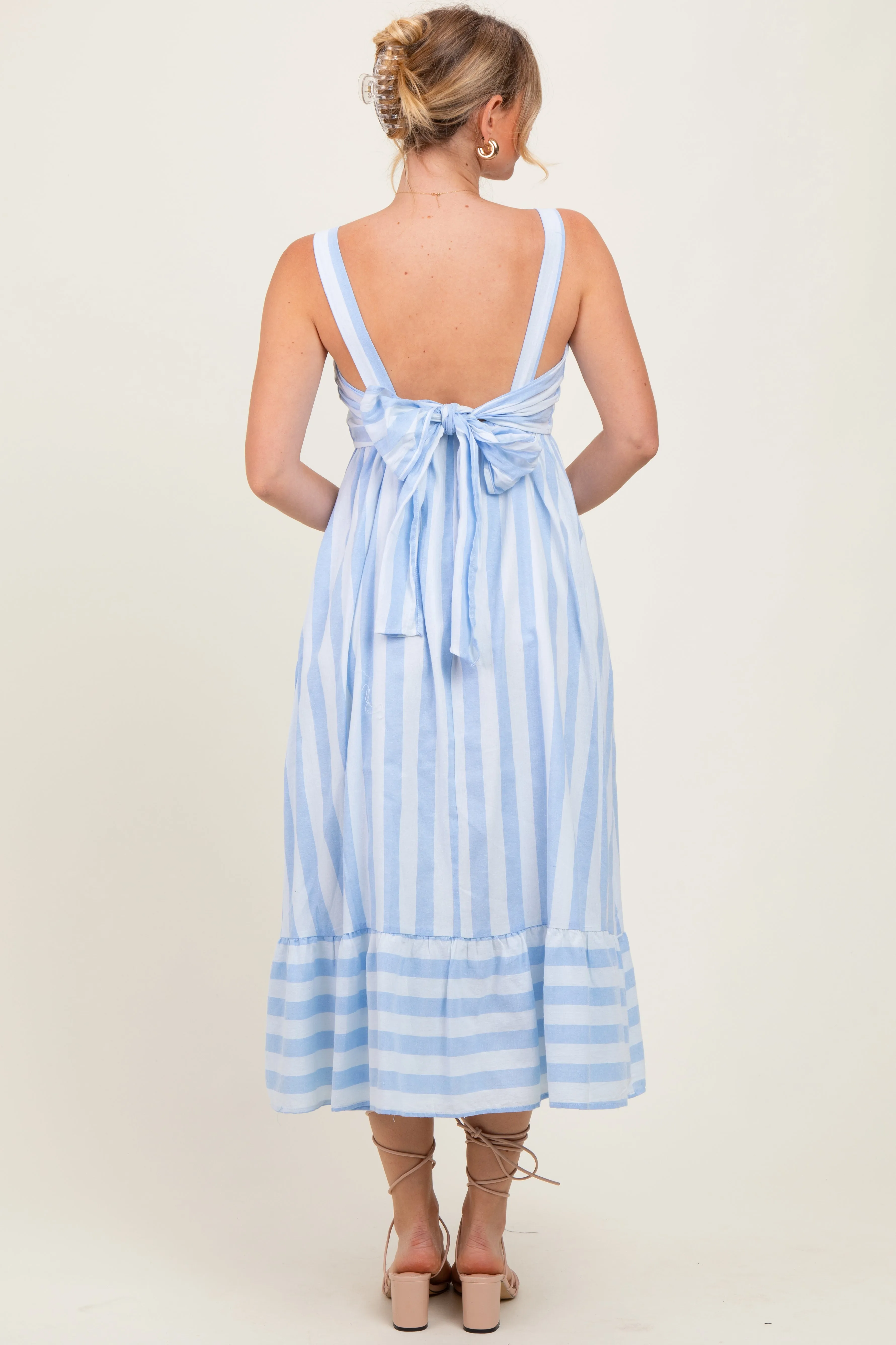 Light Blue Stripe Back Ribbon Tie Midi Dress sold by Pinkblush product image thumbnail 4