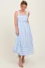 Light Blue Stripe Back Ribbon Tie Midi Dress sold by Pinkblush