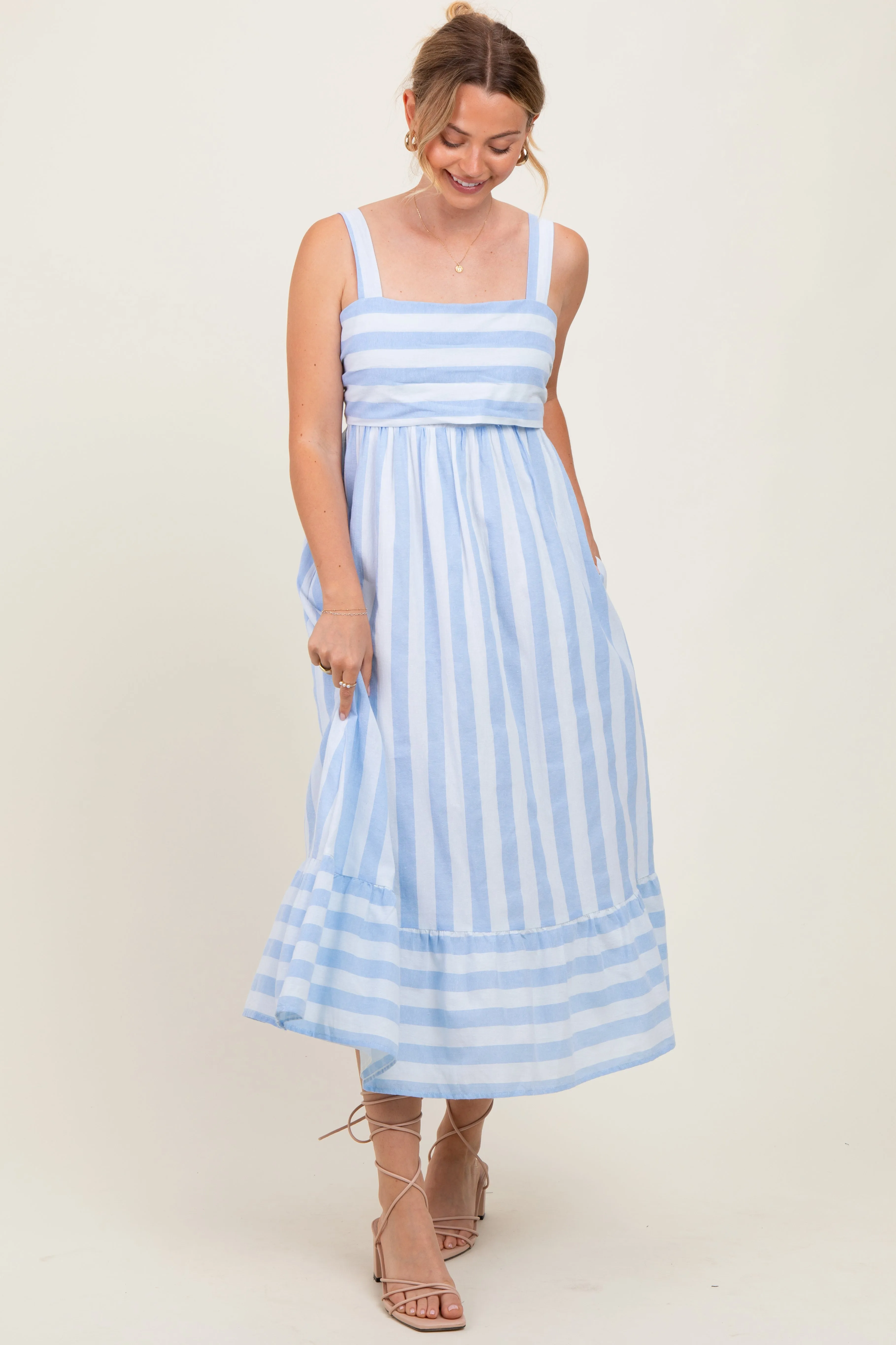 Light Blue Stripe Back Ribbon Tie Midi Dress sold by Pinkblush product image thumbnail 2