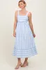 Light Blue Stripe Back Ribbon Tie Midi Dress sold by Pinkblush