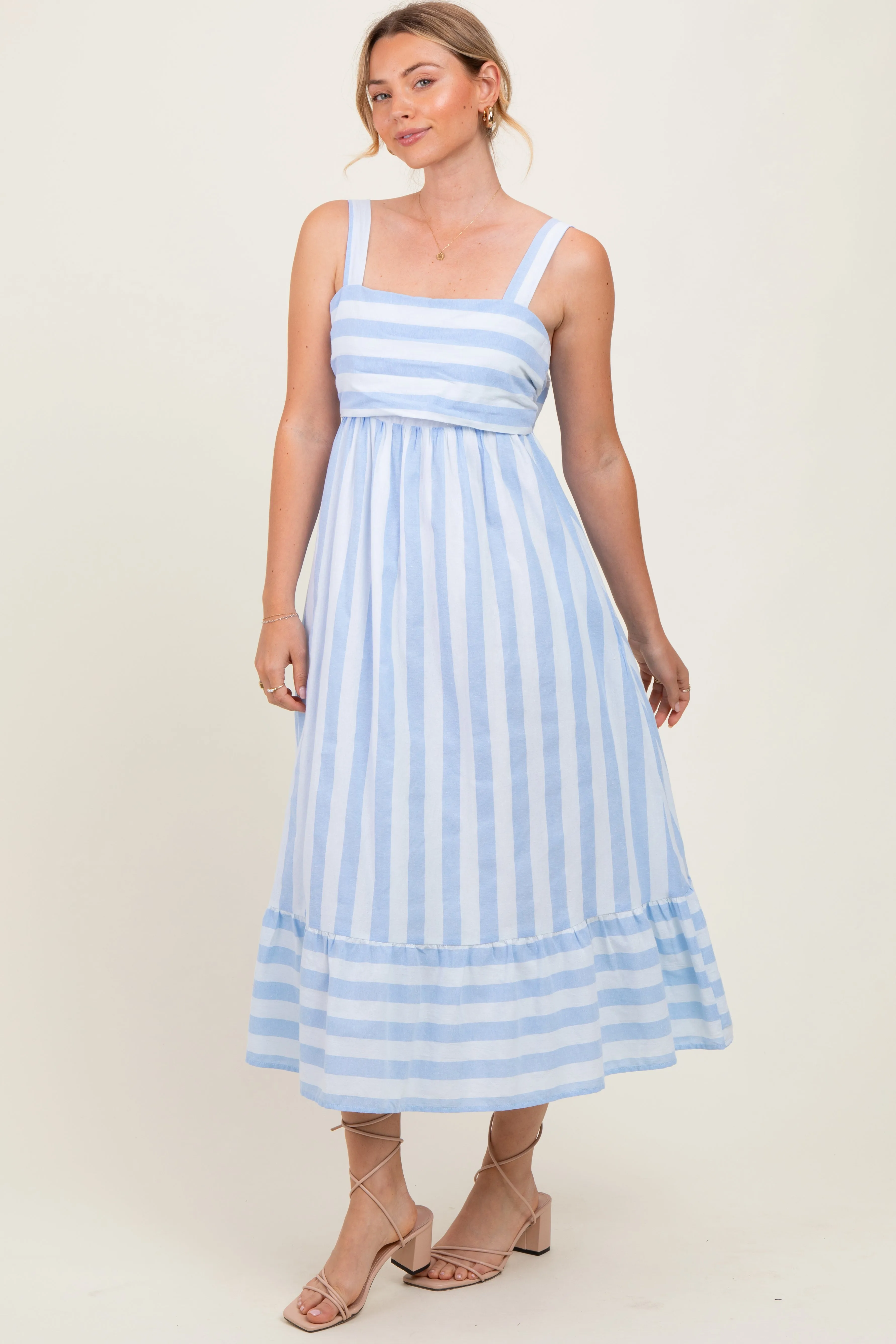 Light Blue Stripe Back Ribbon Tie Midi Dress sold by Pinkblush product image thumbnail 3