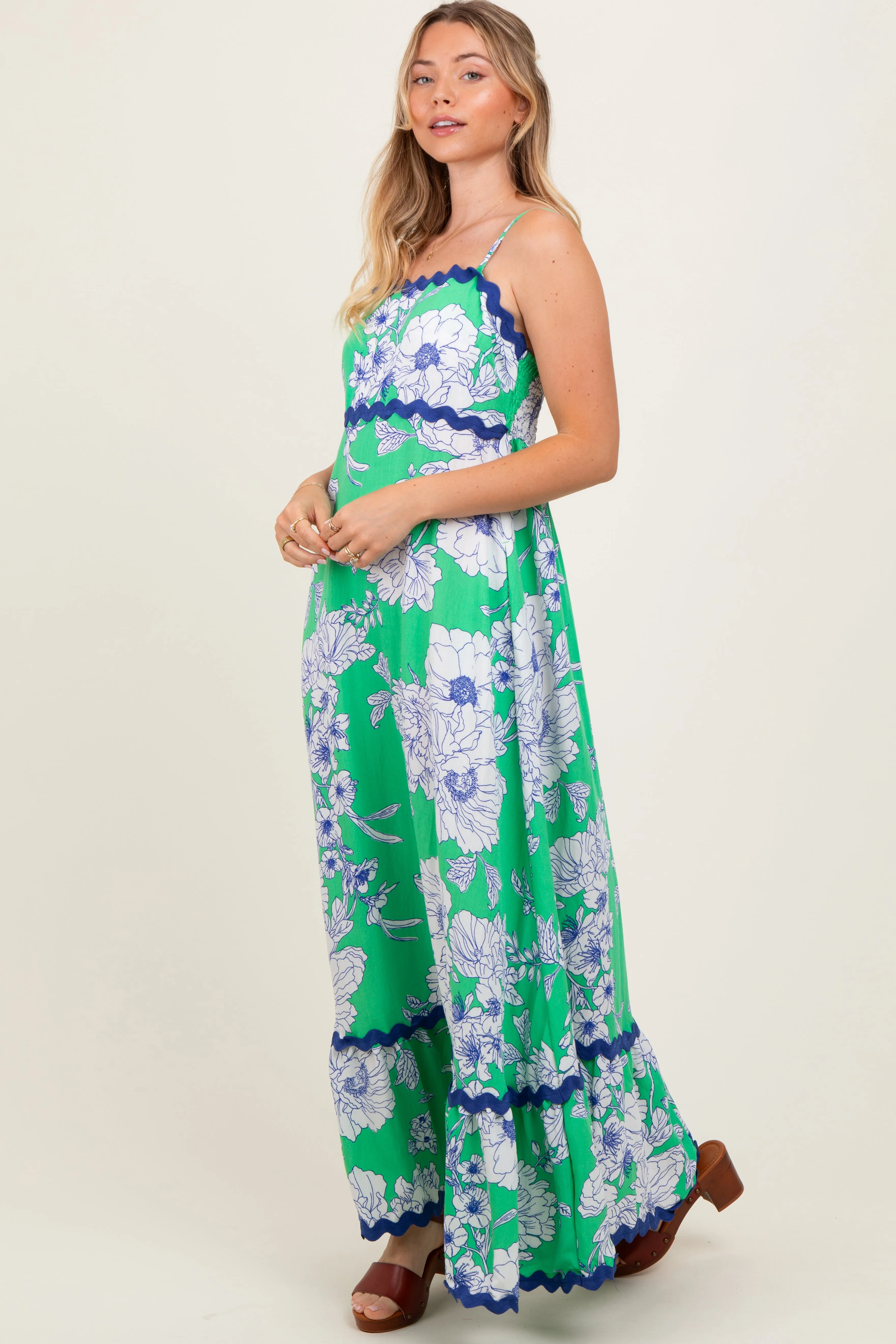 Mint Green Floral Wavy Trim Maxi Dress sold by Pinkblush product image thumbnail 3