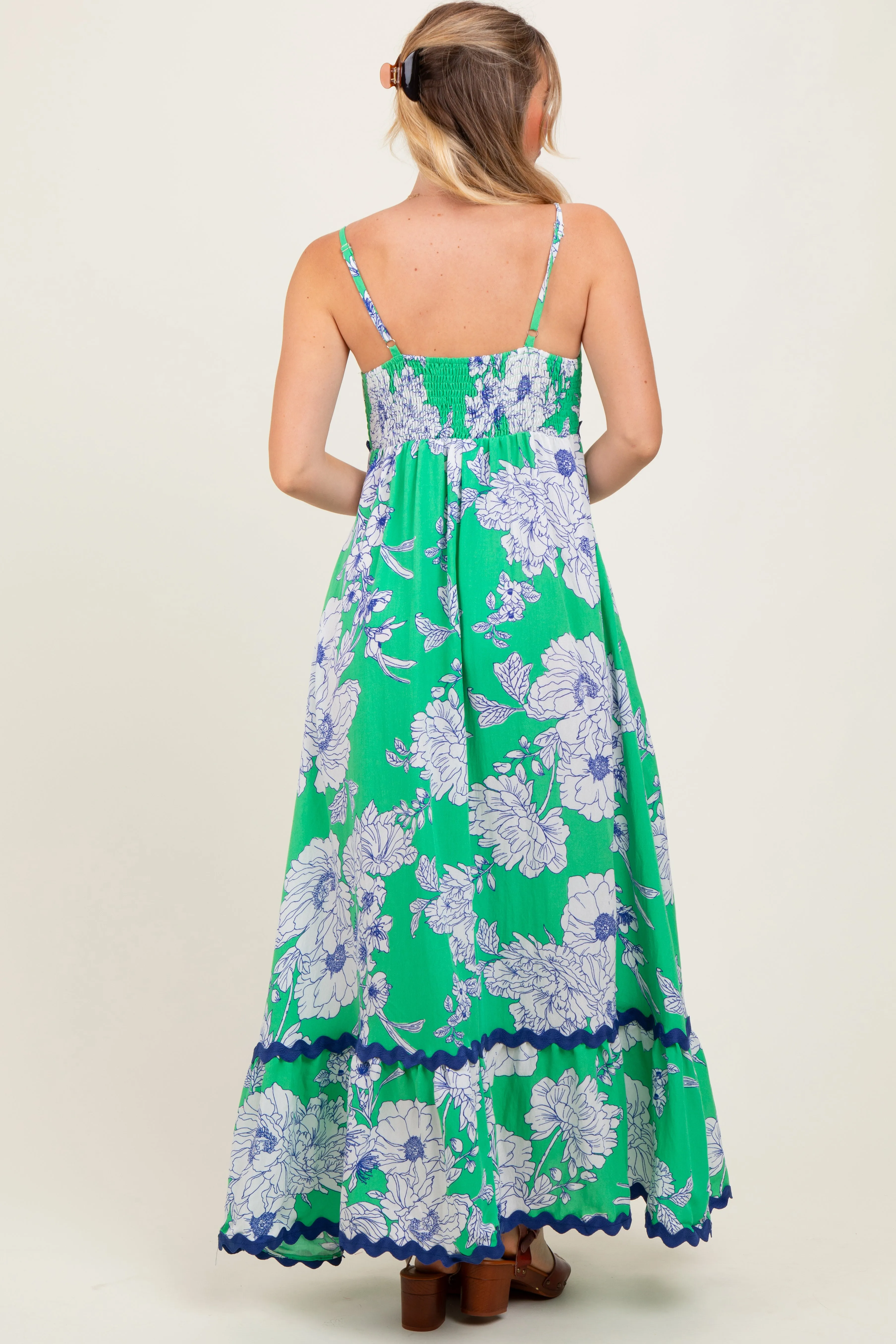 Mint Green Floral Wavy Trim Maxi Dress sold by Pinkblush product image thumbnail 4