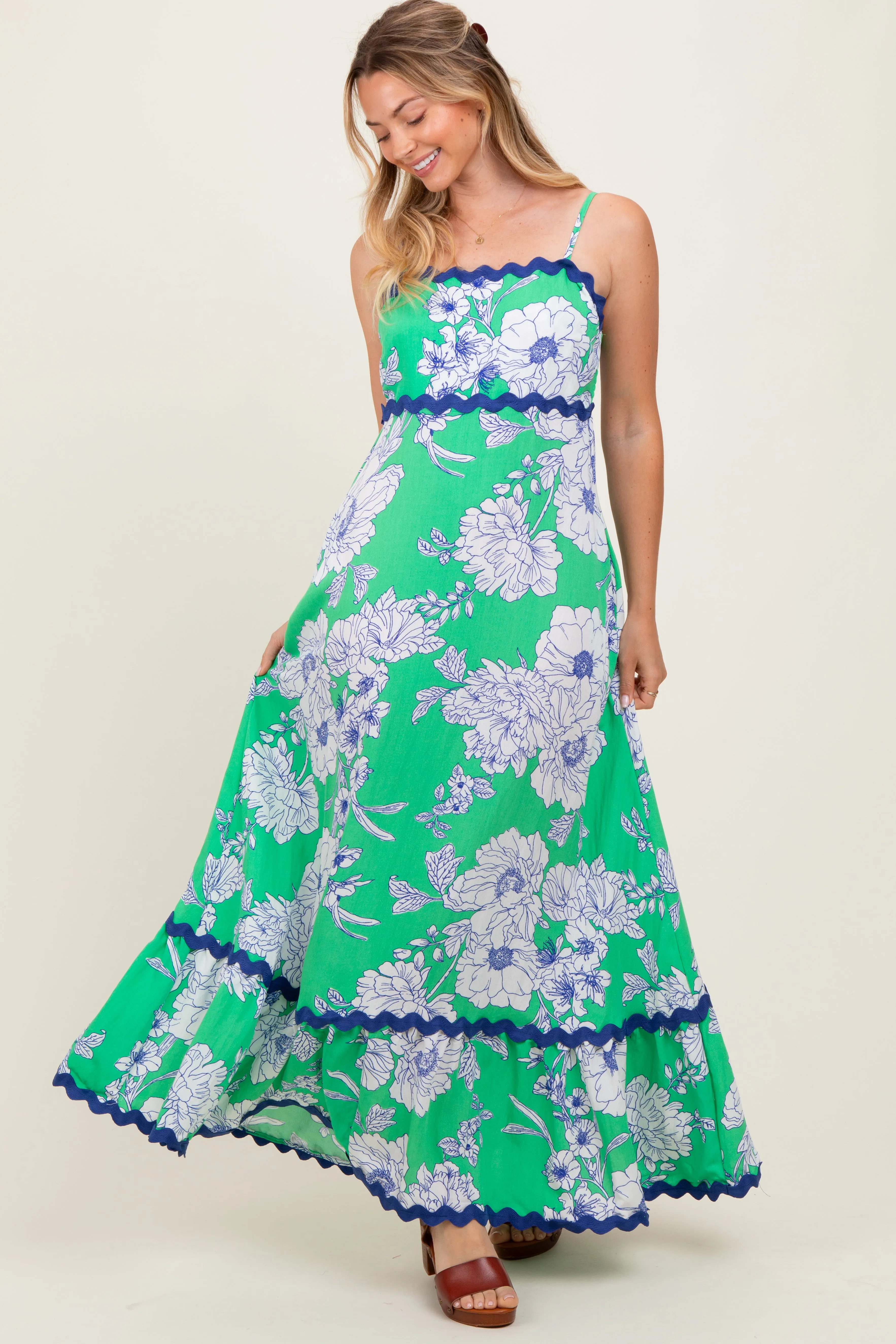 Mint Green Floral Wavy Trim Maxi Dress sold by Pinkblush product image thumbnail 2