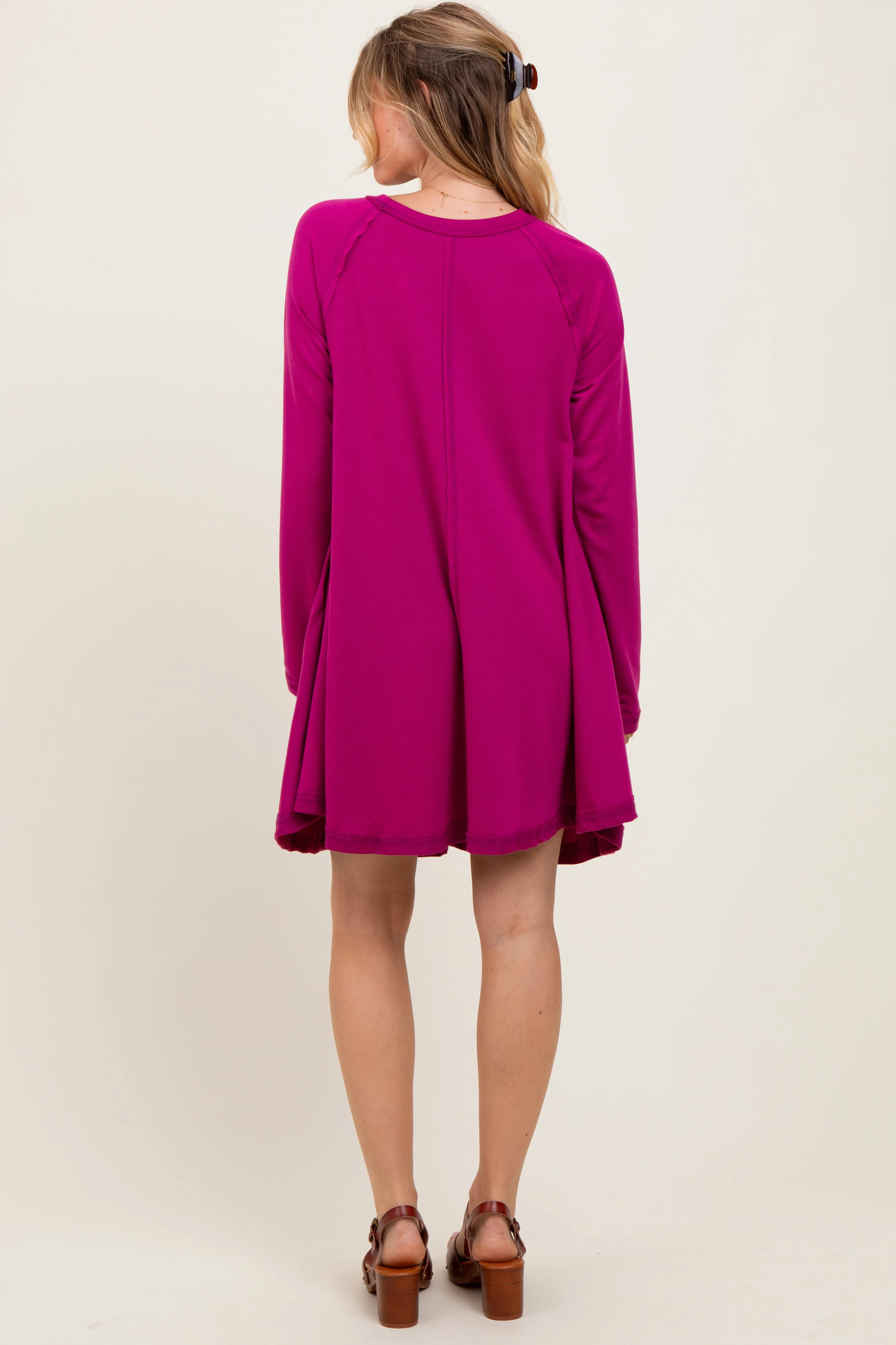 Magenta Crew Neck Flared Fit Long Sleeve Mini Dress sold by Pinkblush product image thumbnail 2
