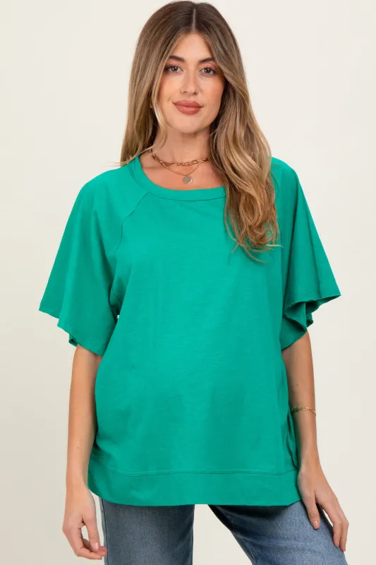 Green Oversized Raw Hem Short Sleeve Maternity Tee sold by Pinkblush