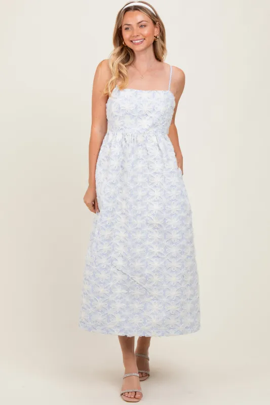 Blue Striped Floral Applique Midi Dress sold by Pinkblush