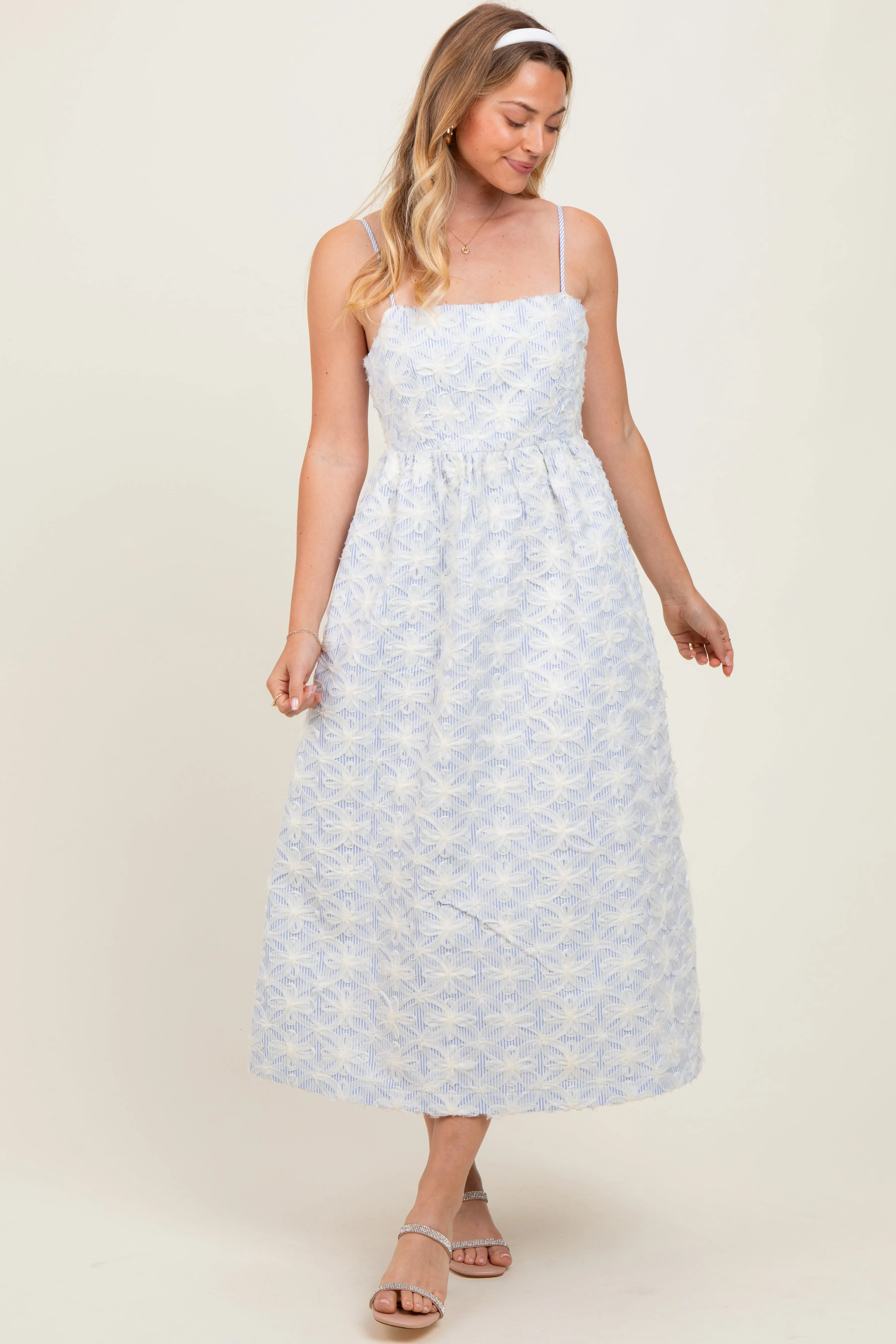 Blue Striped Floral Applique Midi Dress sold by Pinkblush product image thumbnail 2