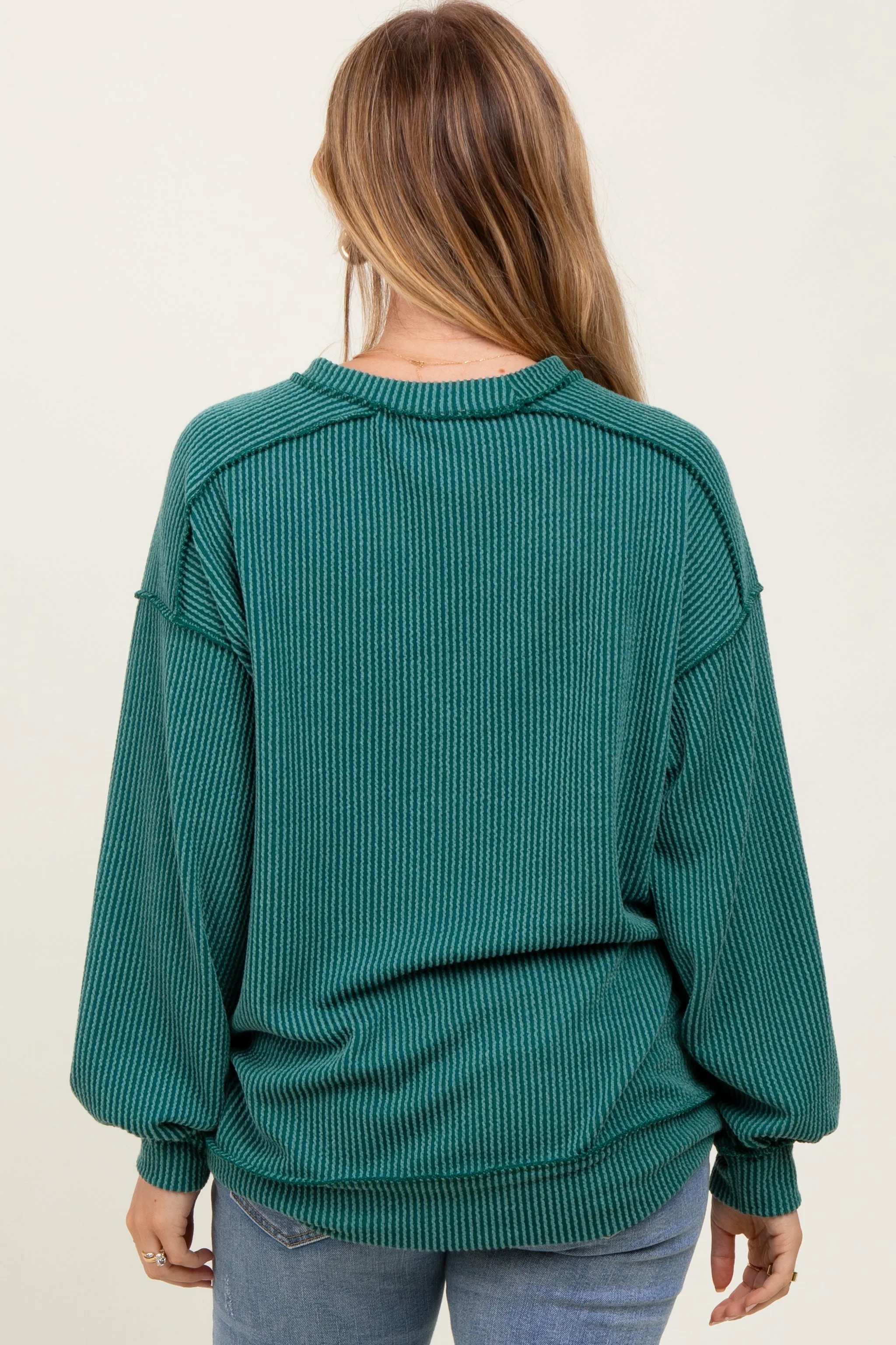 Forest Green Ribbed Knit Front Pocket Pullover sold by Pinkblush product image thumbnail 3