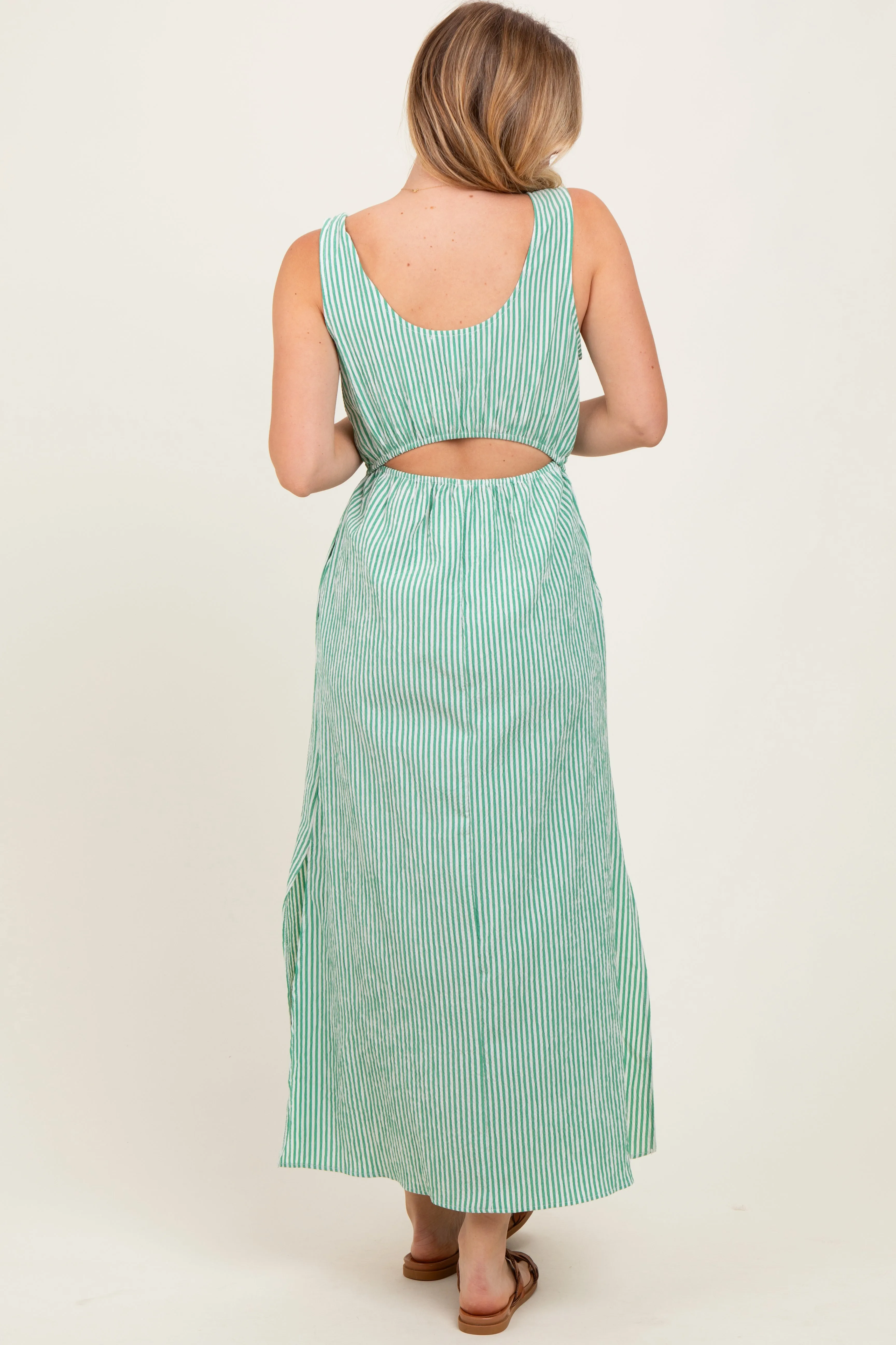 Green Striped Sleeveless Cutout Side Slit Maxi Dress sold by Pinkblush product image thumbnail 4