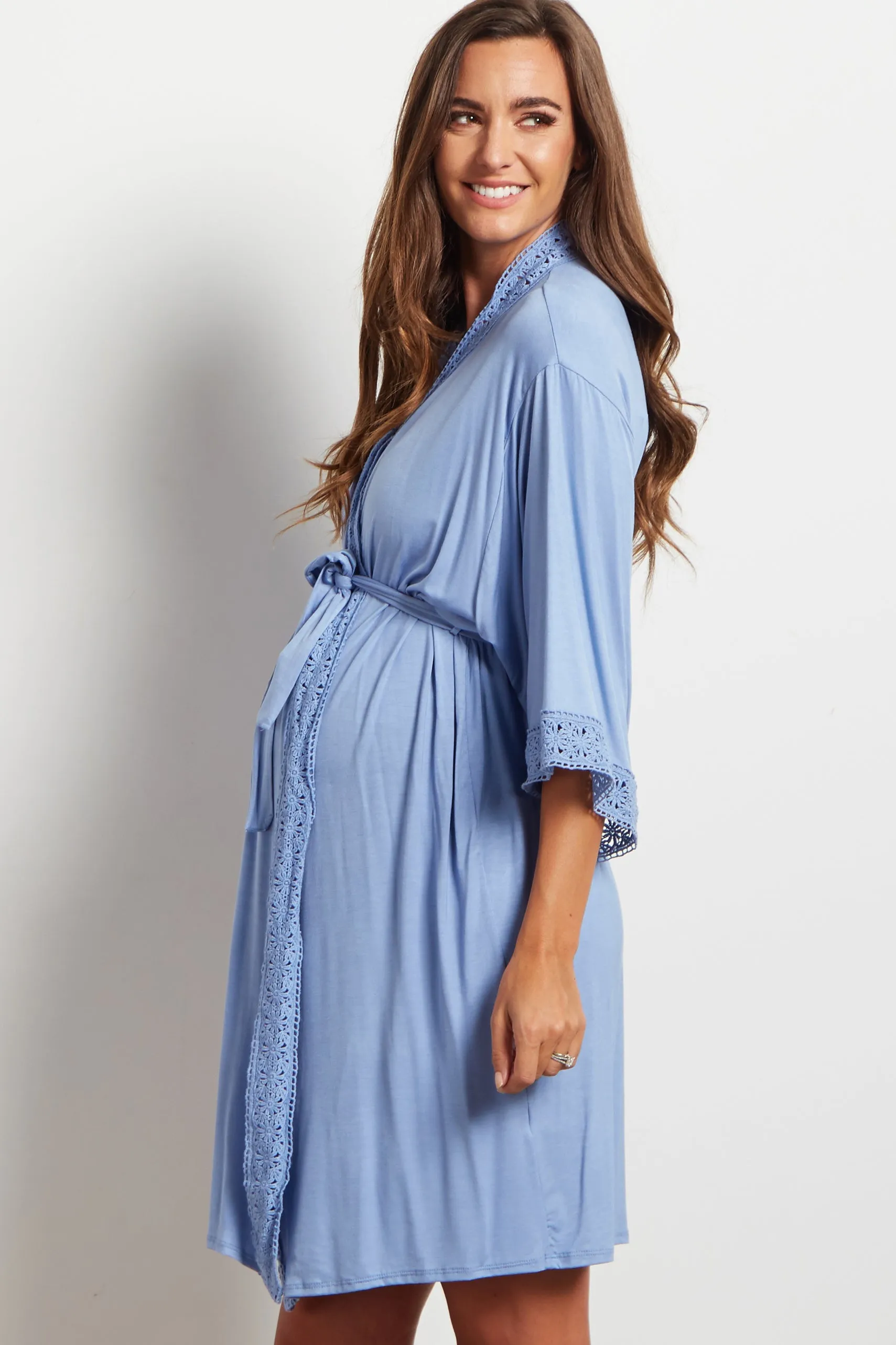 PinkBlush Blue Crochet Trim Delivery/Nursing Maternity Robe sold by Pinkblush product image thumbnail 2