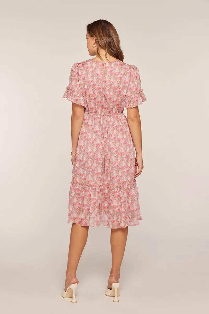 Pink Floral Ruffle Accent Midi Dress sold by Pinkblush product image thumbnail 4