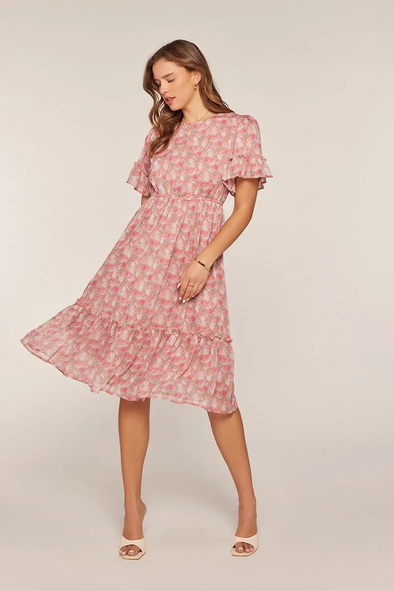 Pink Floral Ruffle Accent Midi Dress sold by Pinkblush