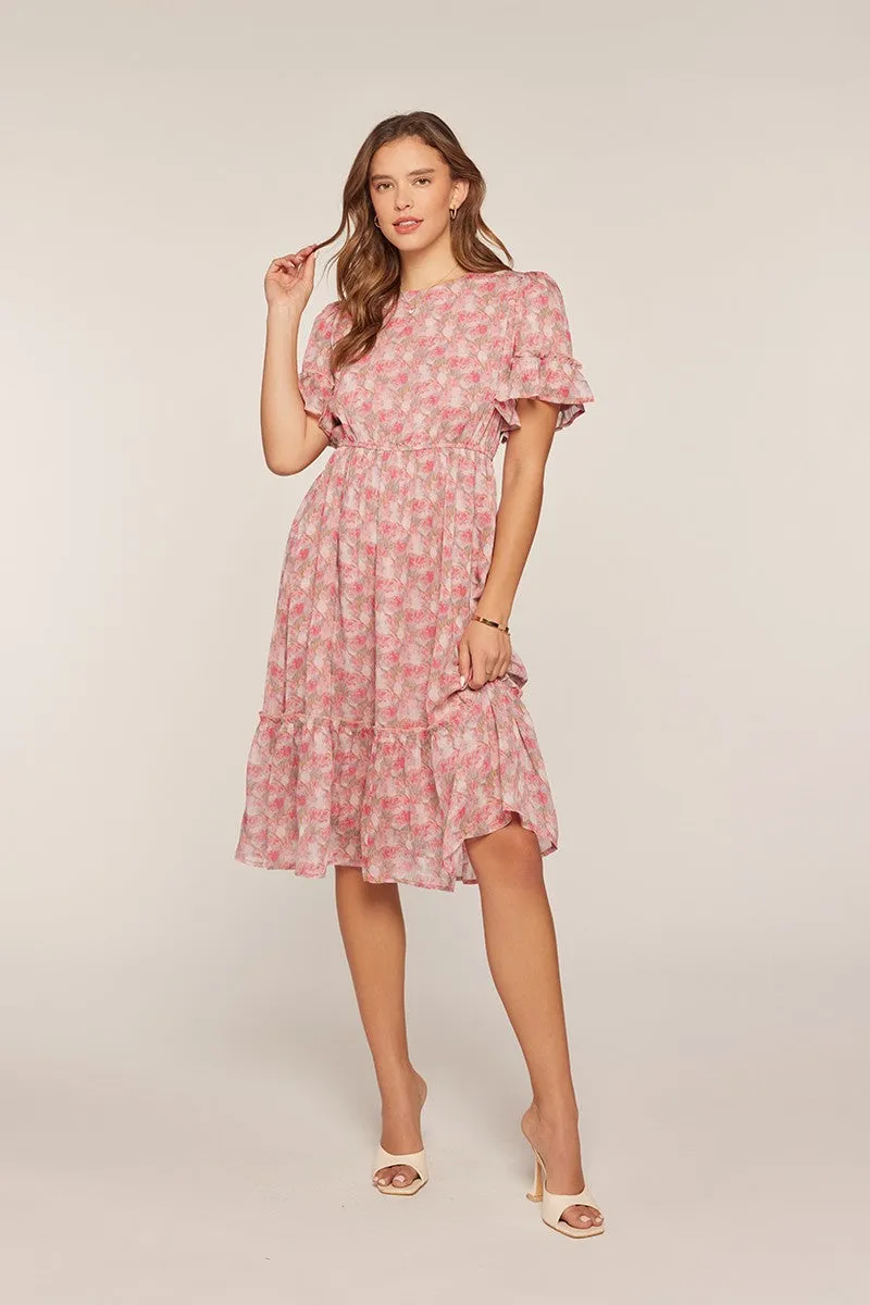 Pink Floral Ruffle Accent Midi Dress sold by Pinkblush product image thumbnail 2
