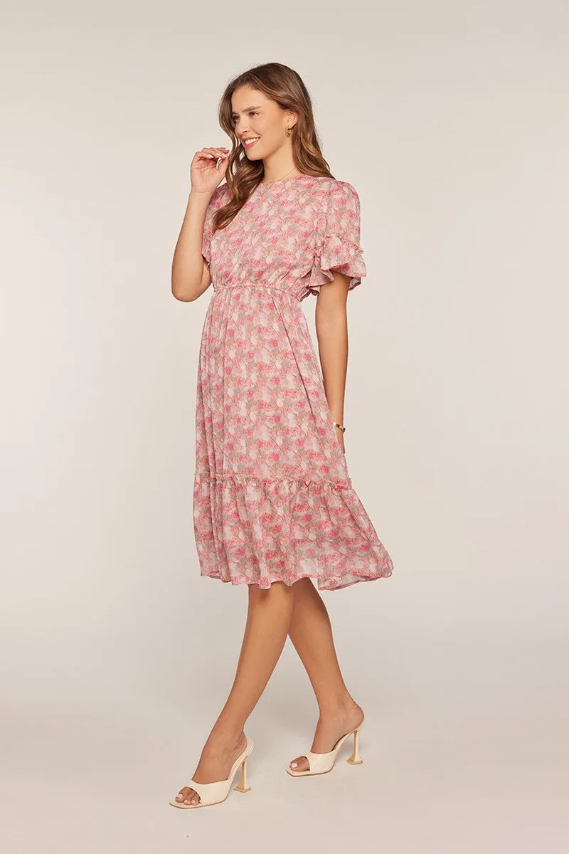 Pink Floral Ruffle Accent Midi Dress sold by Pinkblush product image thumbnail 3