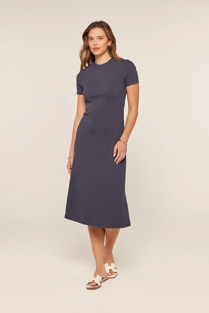 Navy Basic Ribbed Knit Midi Dress sold by Pinkblush