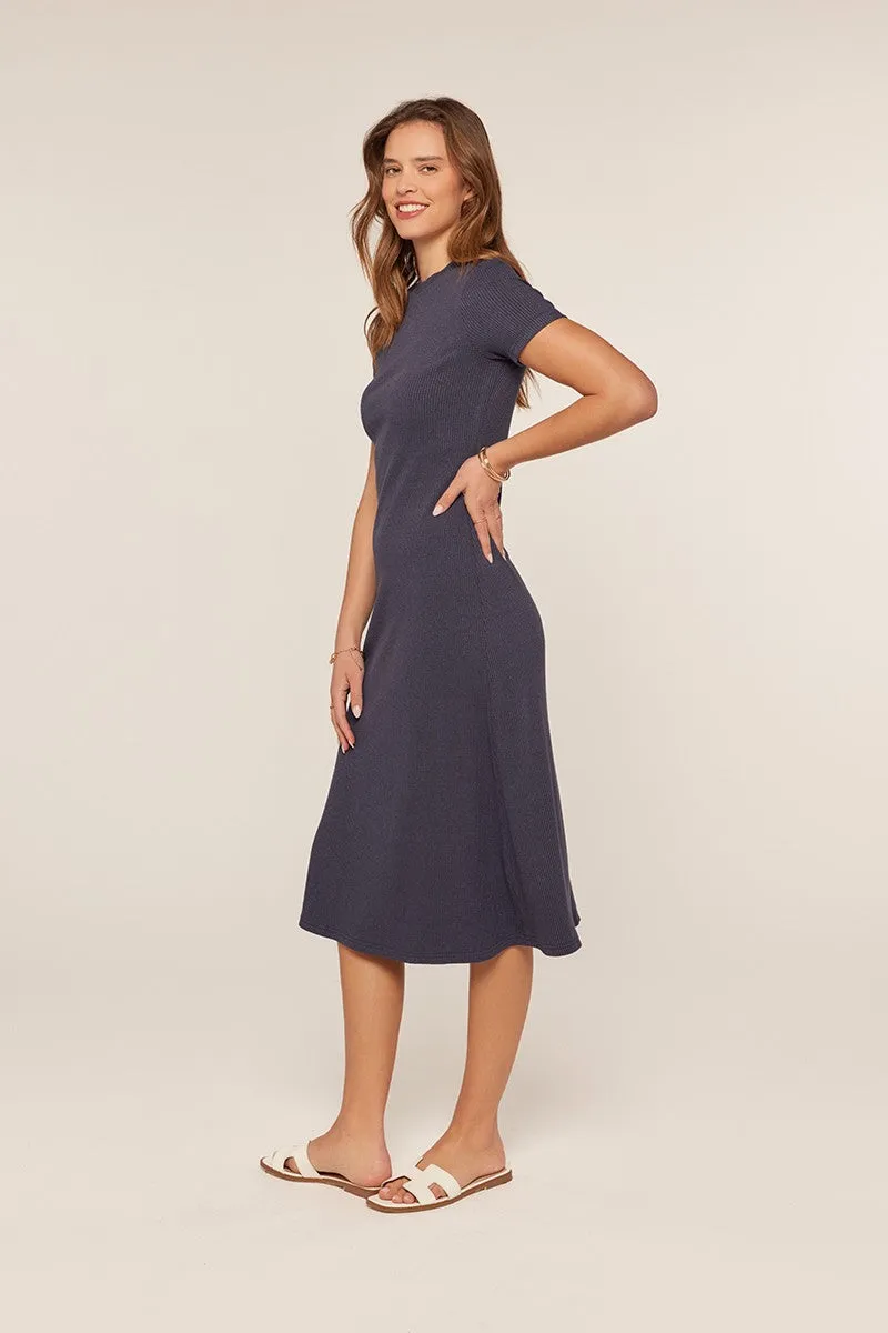 Navy Basic Ribbed Knit Midi Dress sold by Pinkblush product image thumbnail 3
