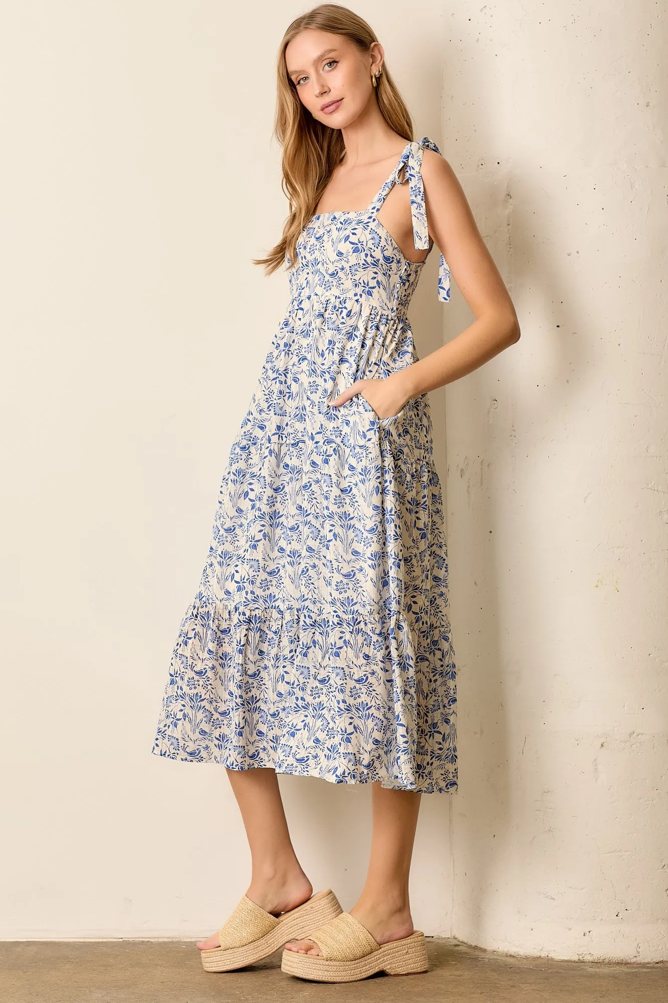 Blue Multi Floral Tie Strap Maxi Dress sold by Pinkblush product image thumbnail 2