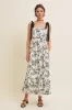 Cream/Black Floral Print Shoulder Bow Tie Maternity Midi Dress sold by Pinkblush