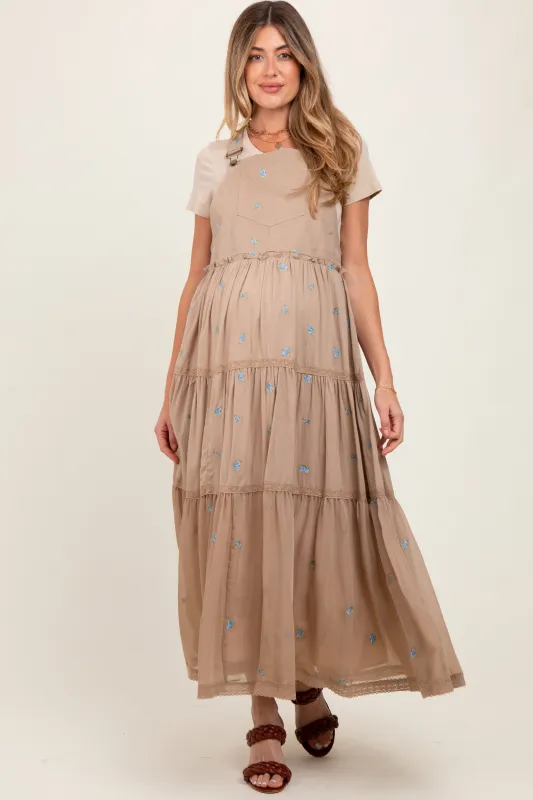 Light Taupe Embroidered Floral Maternity Skirtall sold by Pinkblush