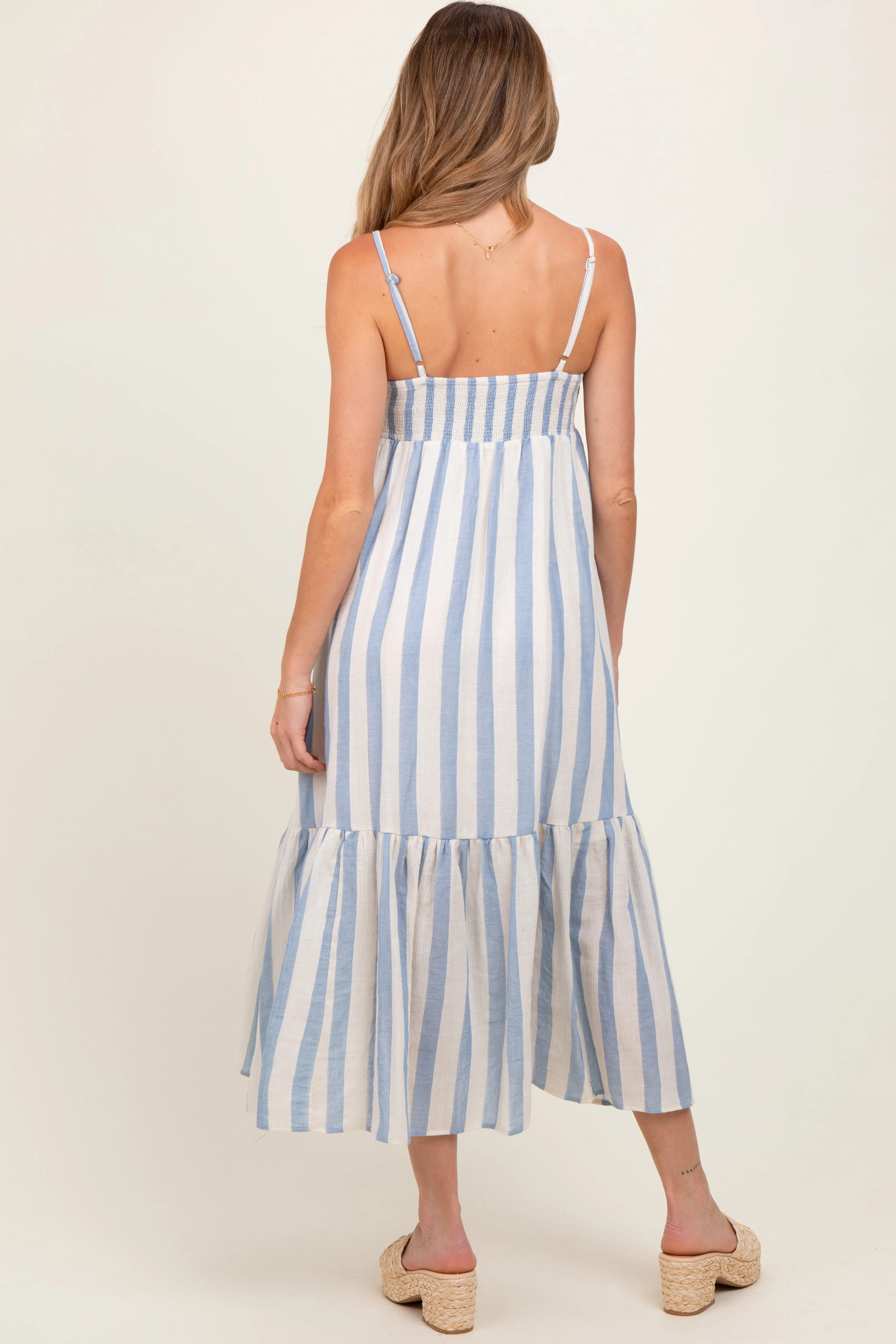 Blue Wide Stripe Linen Blend Sleeveless Maternity Maxi Dress sold by Pinkblush product image thumbnail 3