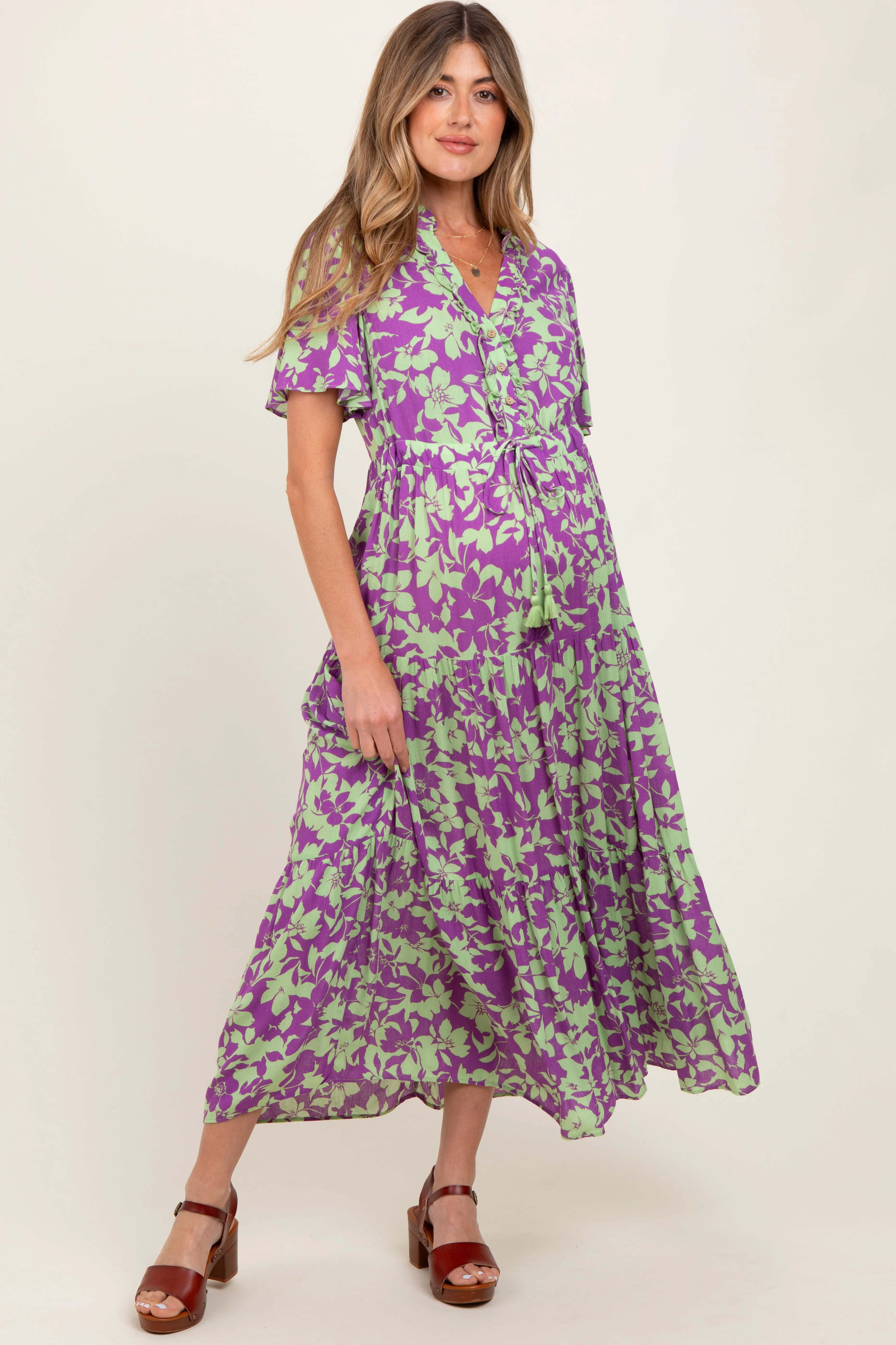 Mint Green Button Ruffle Detail Maternity Maxi Dress sold by Pinkblush product image thumbnail 2