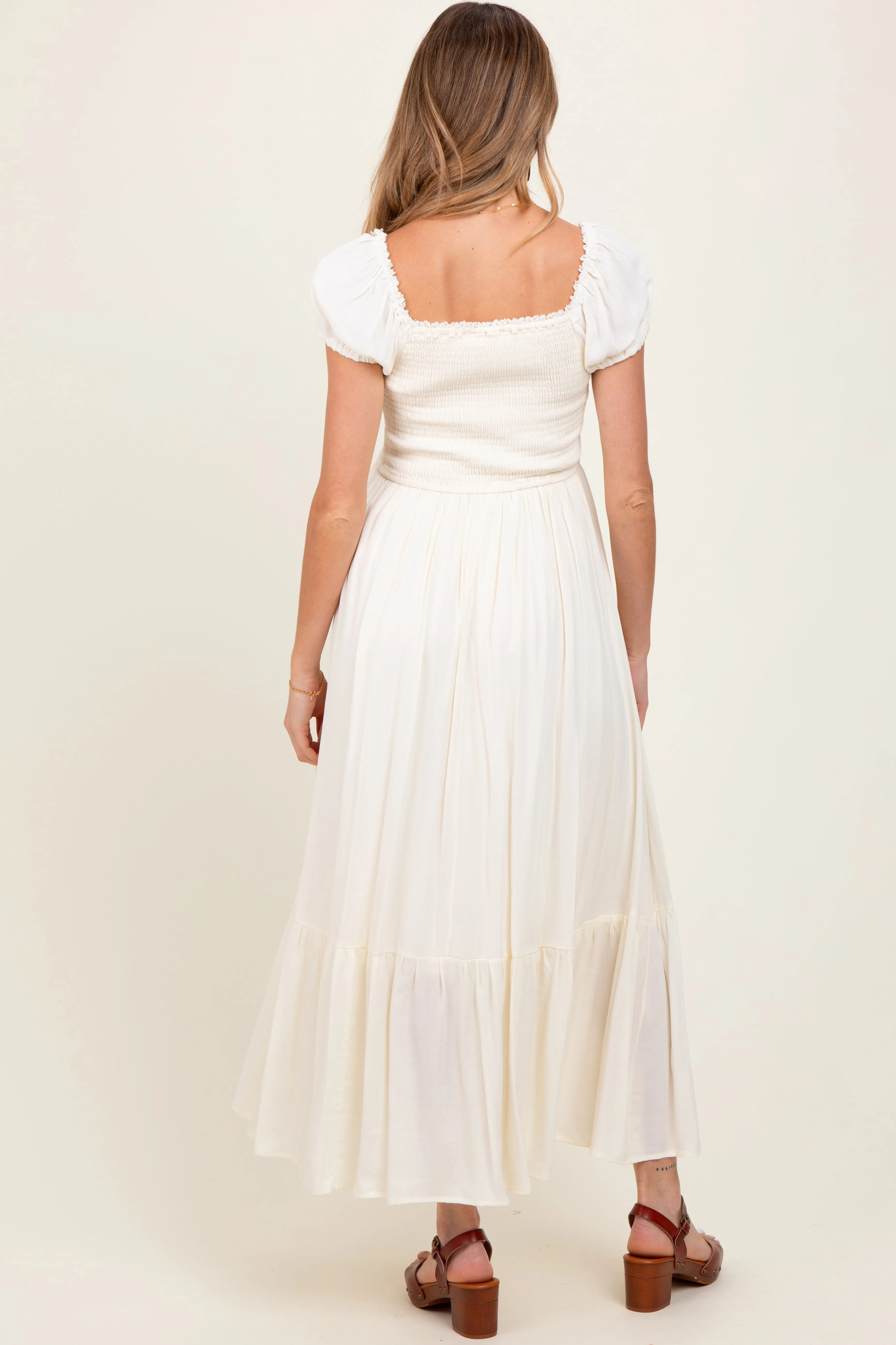 Ivory Ruffle Detail Square Neck Maternity Maxi Dress sold by Pinkblush product image thumbnail 4