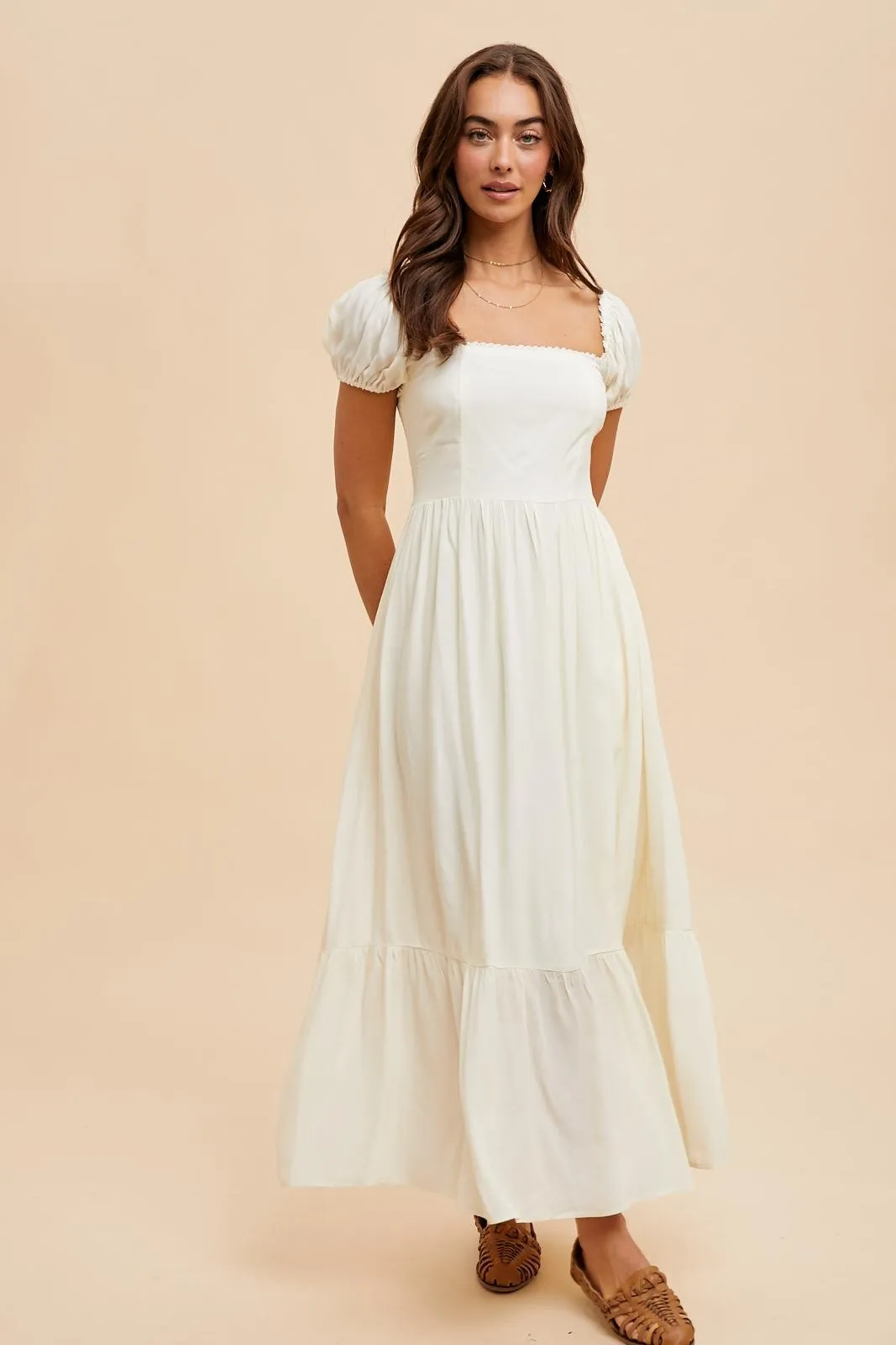 Ivory Ruffle Detail Square Neck Maternity Maxi Dress sold by Pinkblush product image thumbnail 5