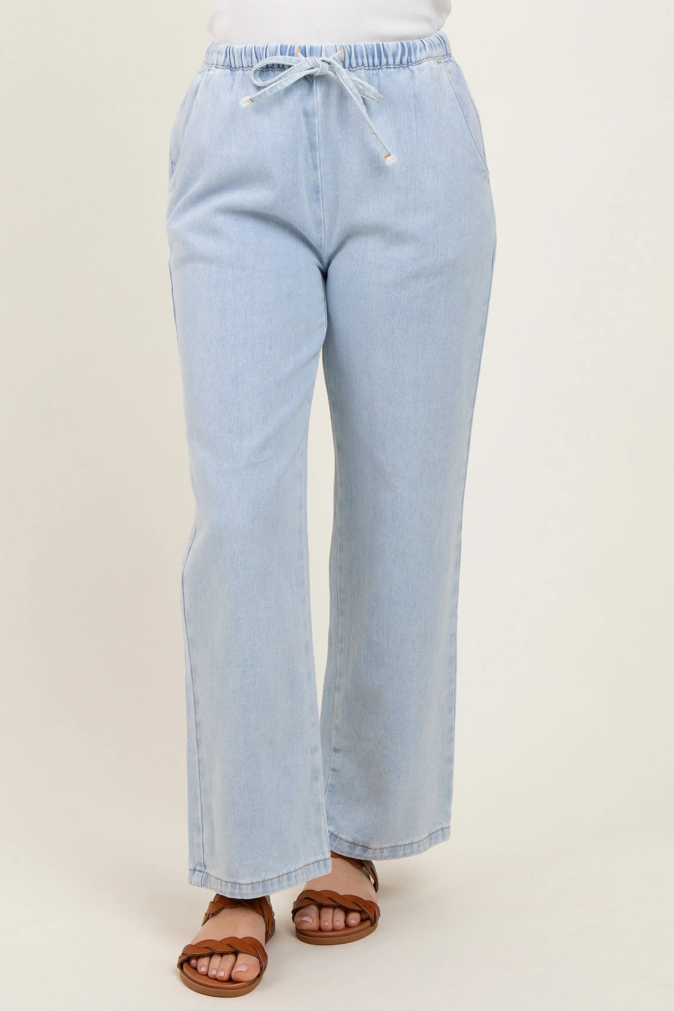 Light Blue Washed Chambray Drawstring Relaxed Fit Pants sold by Pinkblush product image thumbnail 2
