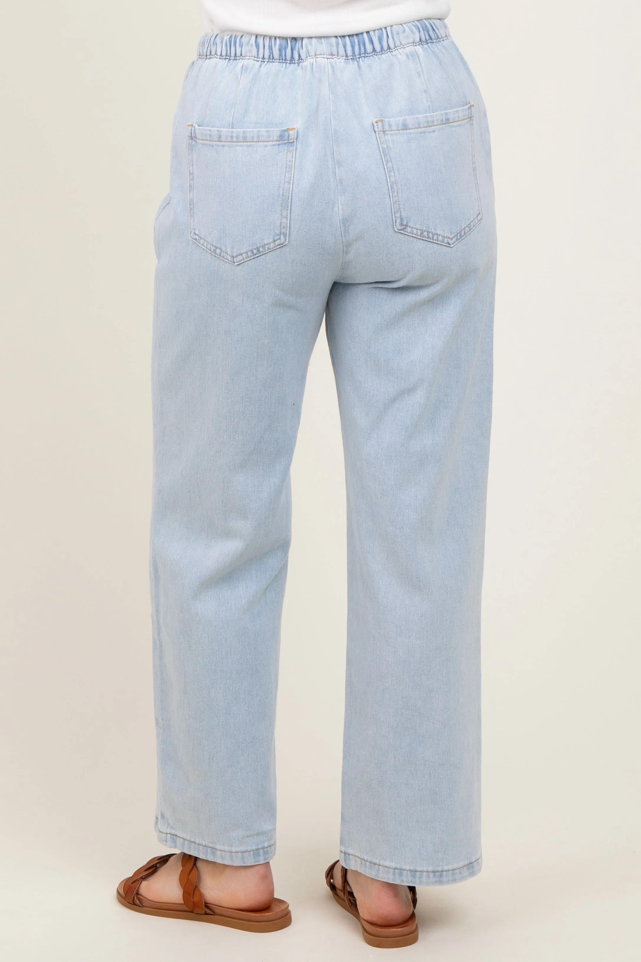 Light Blue Washed Chambray Drawstring Relaxed Fit Pants sold by Pinkblush product image thumbnail 4