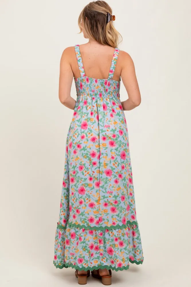 Blue Floral Contrast Wavy Trim Maxi Dress sold by Pinkblush product image thumbnail 4